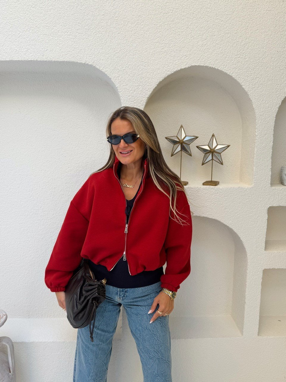 Nişantaşı Butik ÇİFT FERMUARLI BOMBER CEKET SOFT KIRMIZI