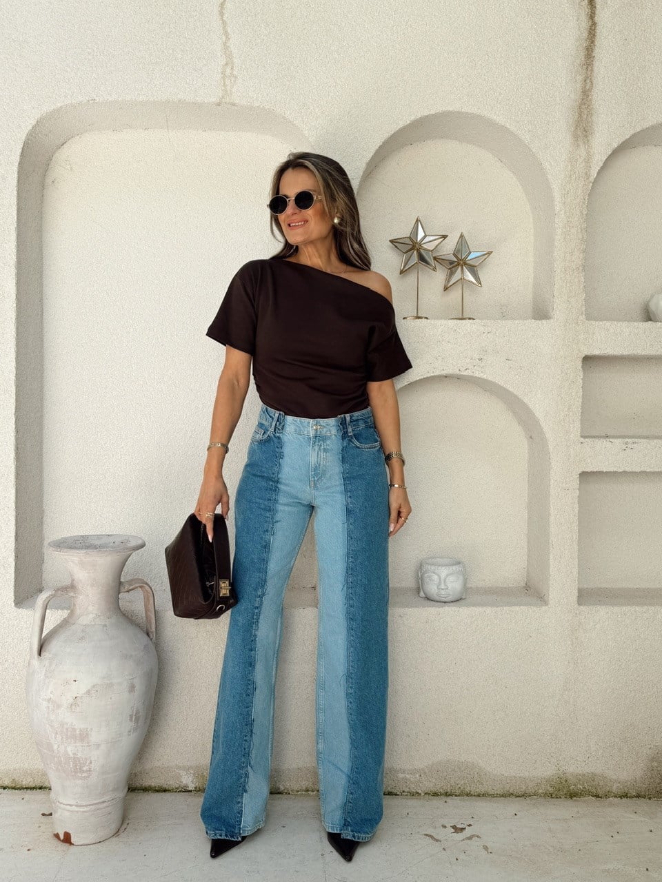 Nişantaşı Butik ÇİFT RENK MAVİ YIKAMALI DENİM 