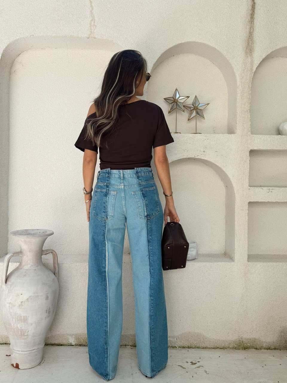 Nişantaşı Butik ÇİFT RENK MAVİ YIKAMALI DENİM 