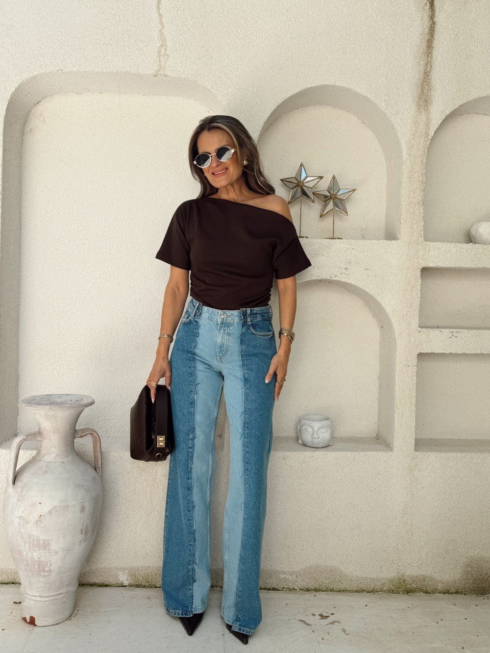 Nişantaşı Butik ÇİFT RENK MAVİ YIKAMALI DENİM 
