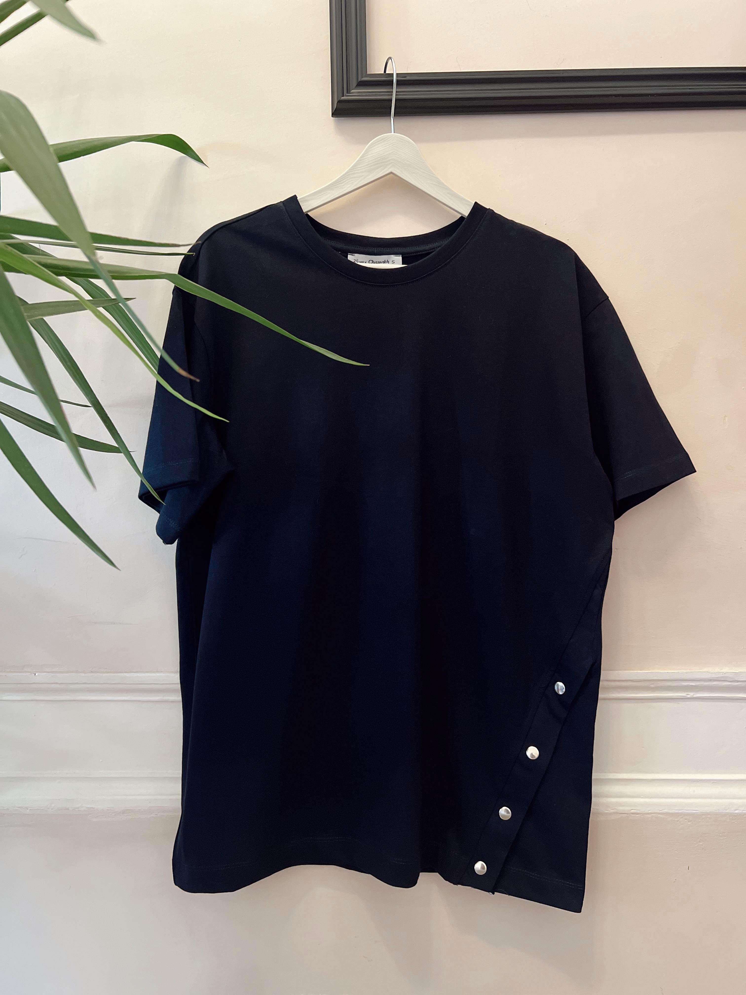 Nişantaşı Butik ÇIT ÇIT DETAY OVERSİZ LACİVERT TSHİRT