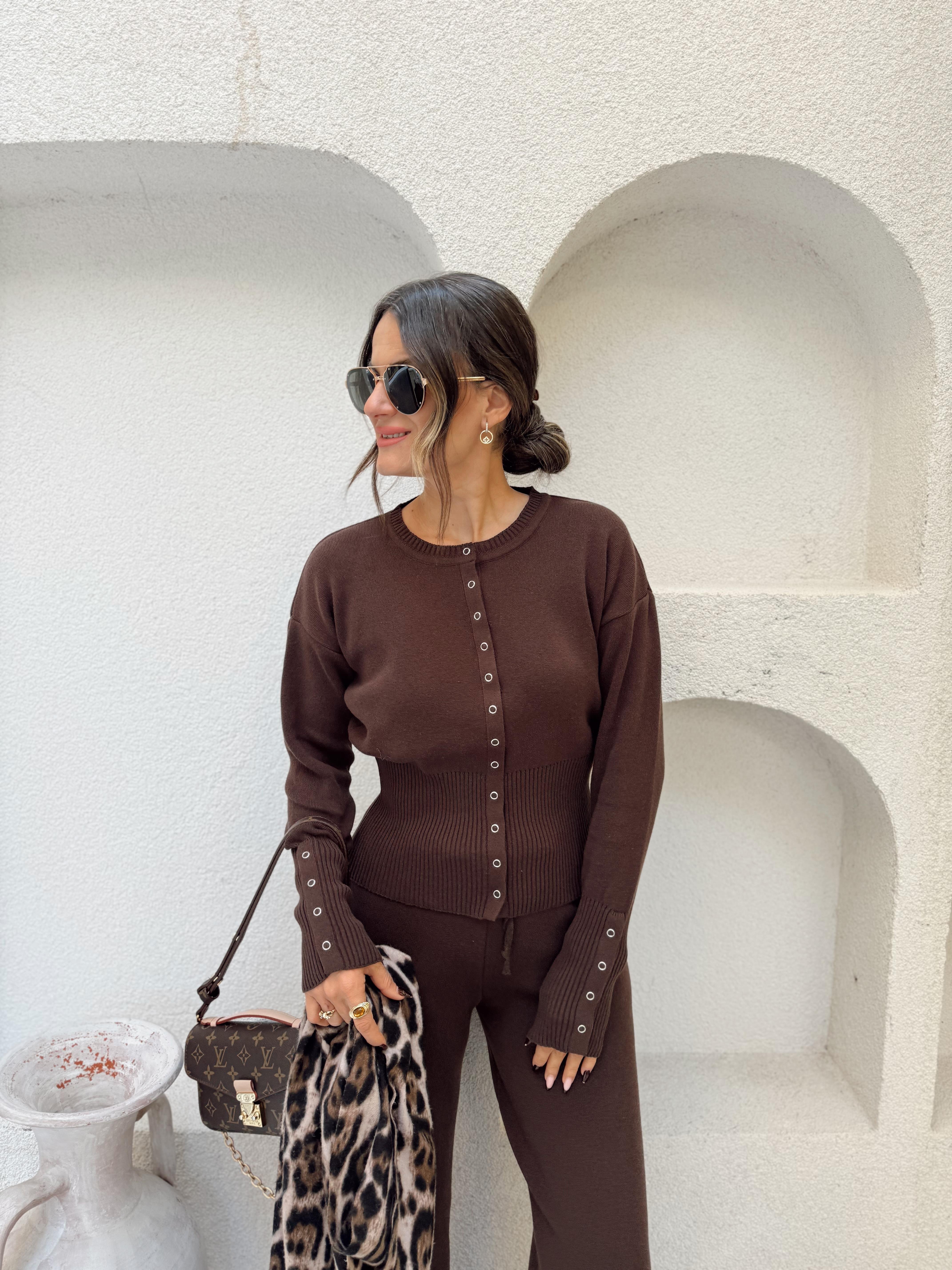 Nişantaşı Butik ÇITÇIT DETAY 2Lİ ÇELİK TRİKO TAKIM KAHVERENGİ
