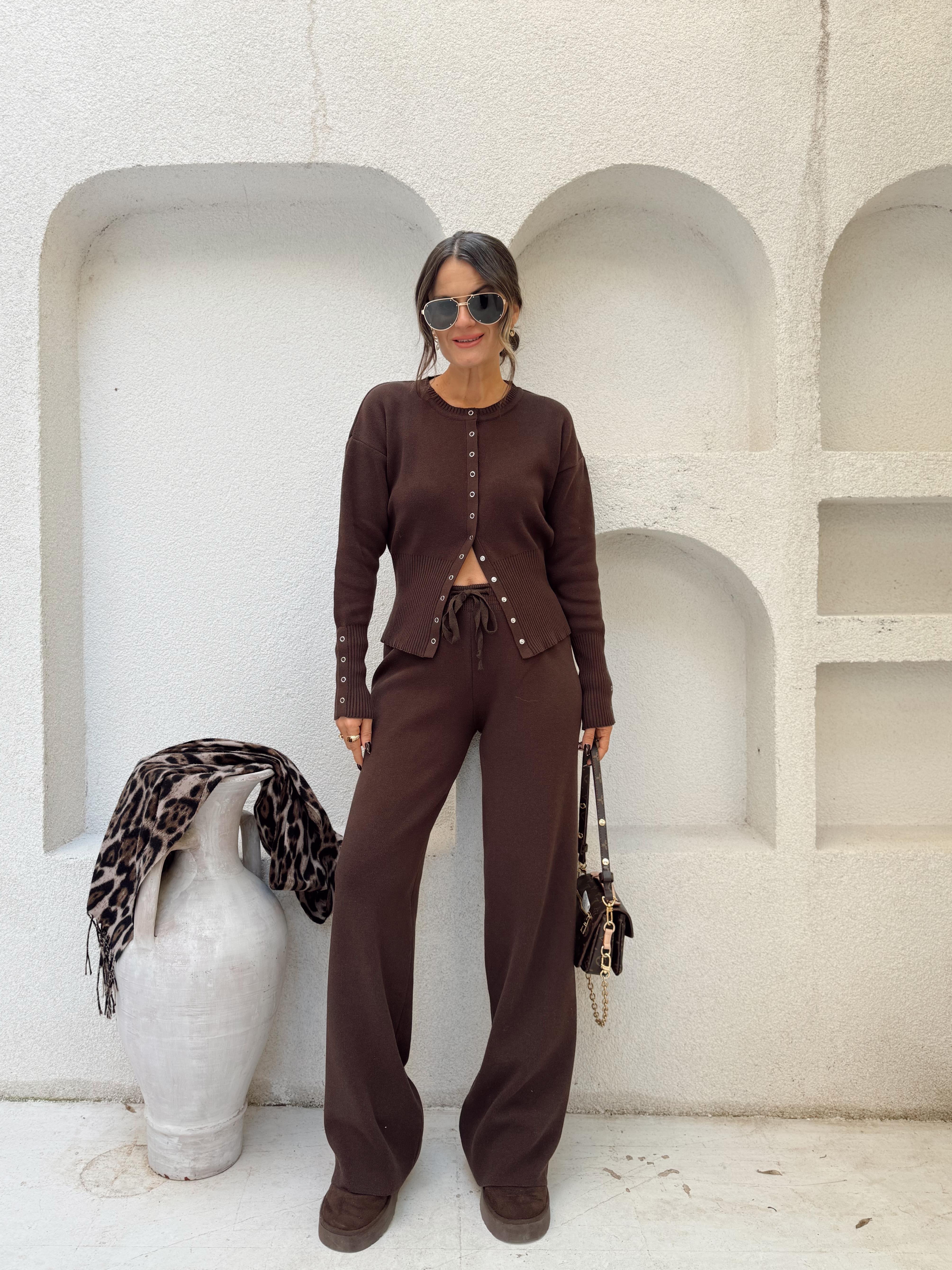 Nişantaşı Butik ÇITÇIT DETAY 2Lİ ÇELİK TRİKO TAKIM KAHVERENGİ