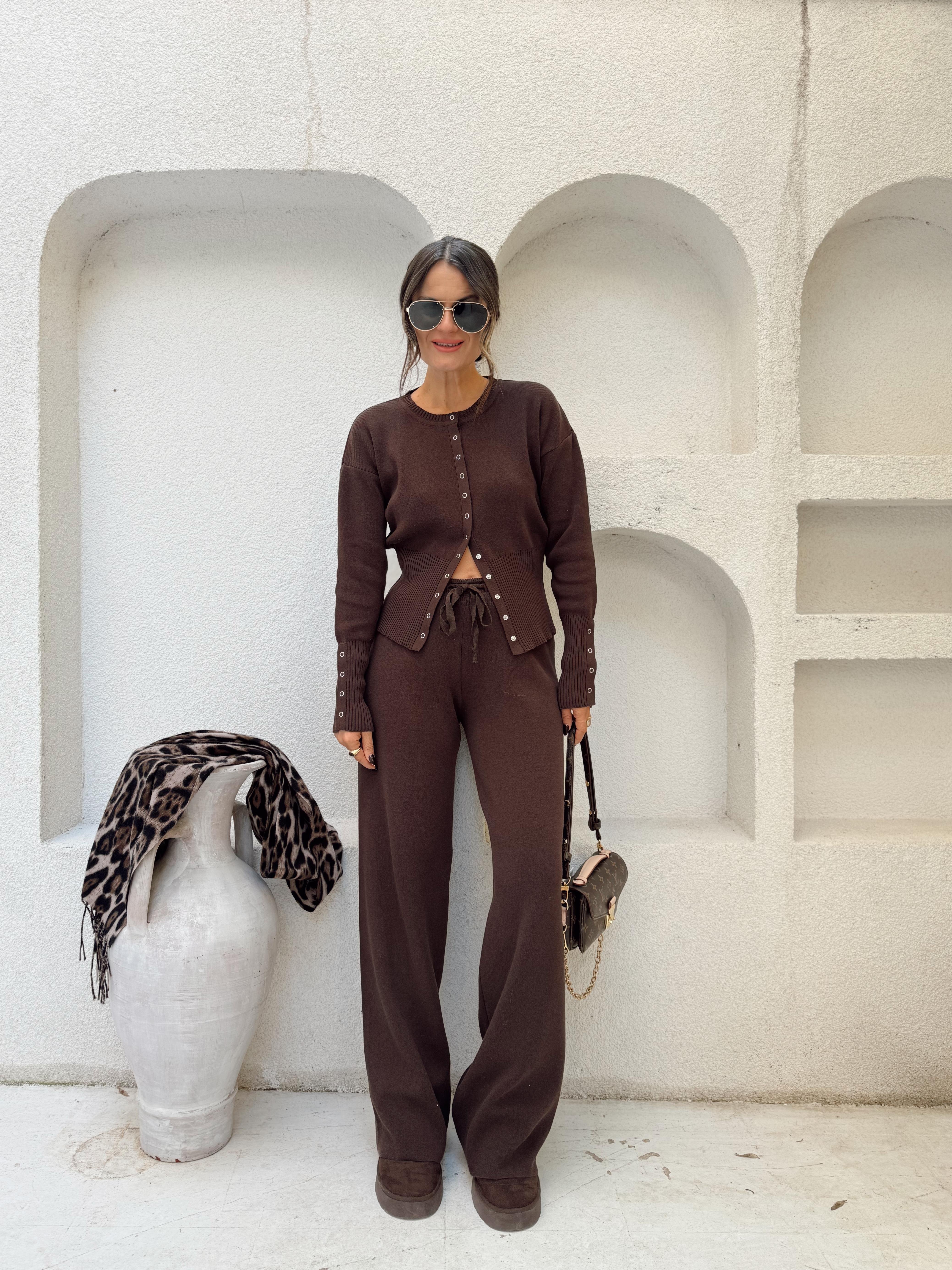 Nişantaşı Butik ÇITÇIT DETAY 2Lİ ÇELİK TRİKO TAKIM KAHVERENGİ