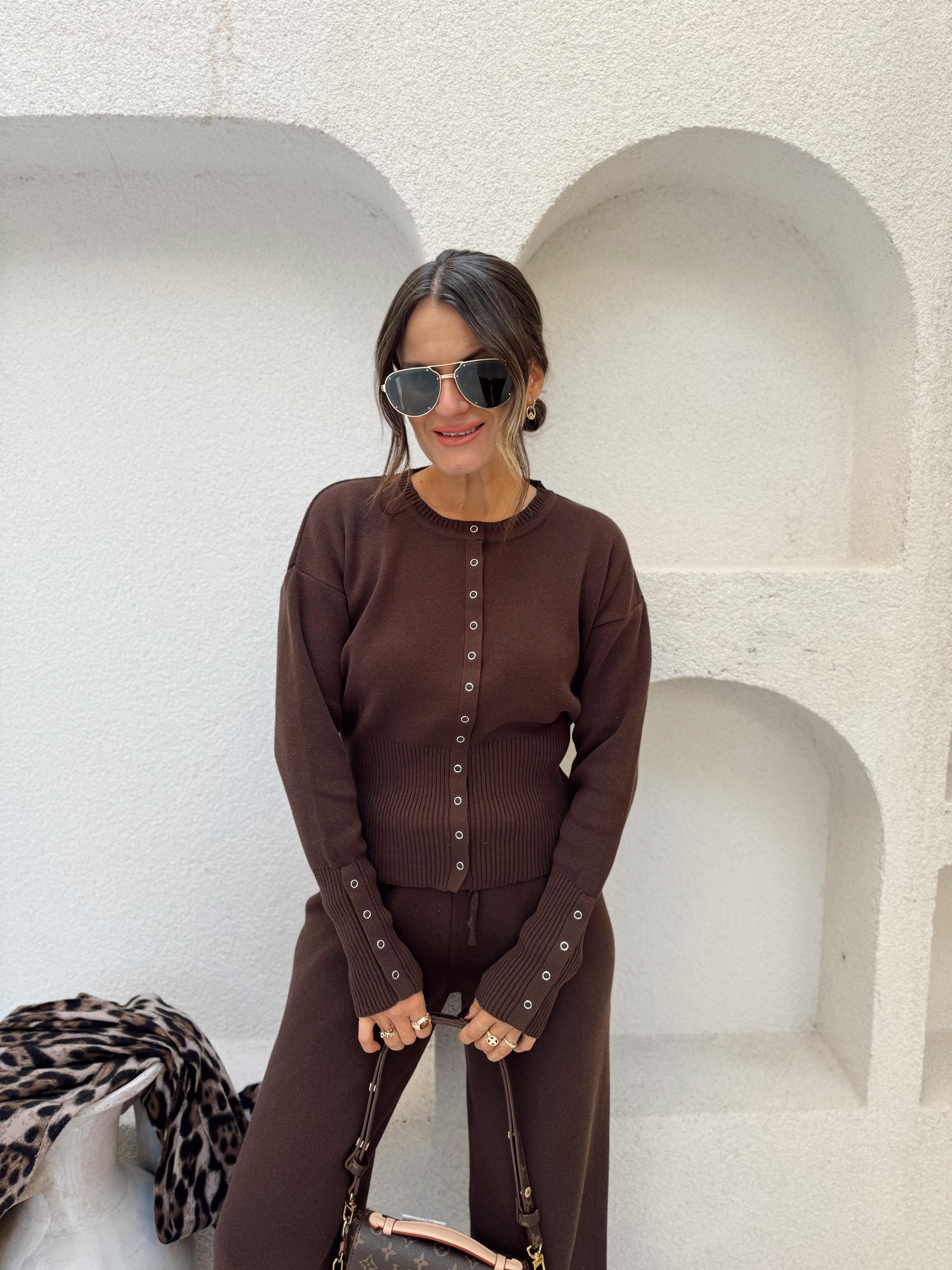 Nişantaşı Butik ÇITÇIT DETAY 2Lİ ÇELİK TRİKO TAKIM KAHVERENGİ