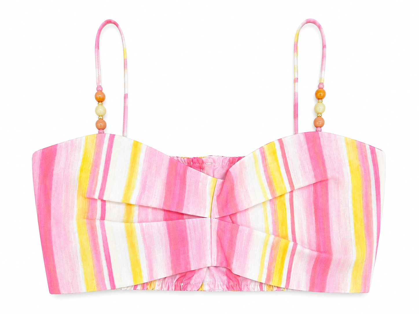 Nişantaşı Butik Çizgili crop pembeli sarılı 