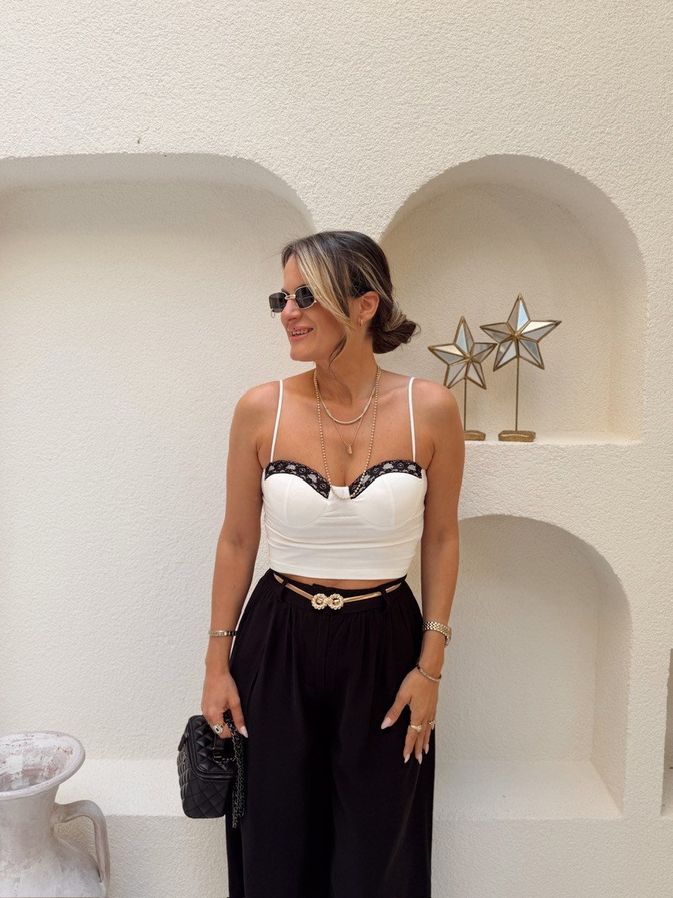 Nişantaşı Butik DANTEL DETAY KUPLU BUSTİYER BLUZ BEYAZ