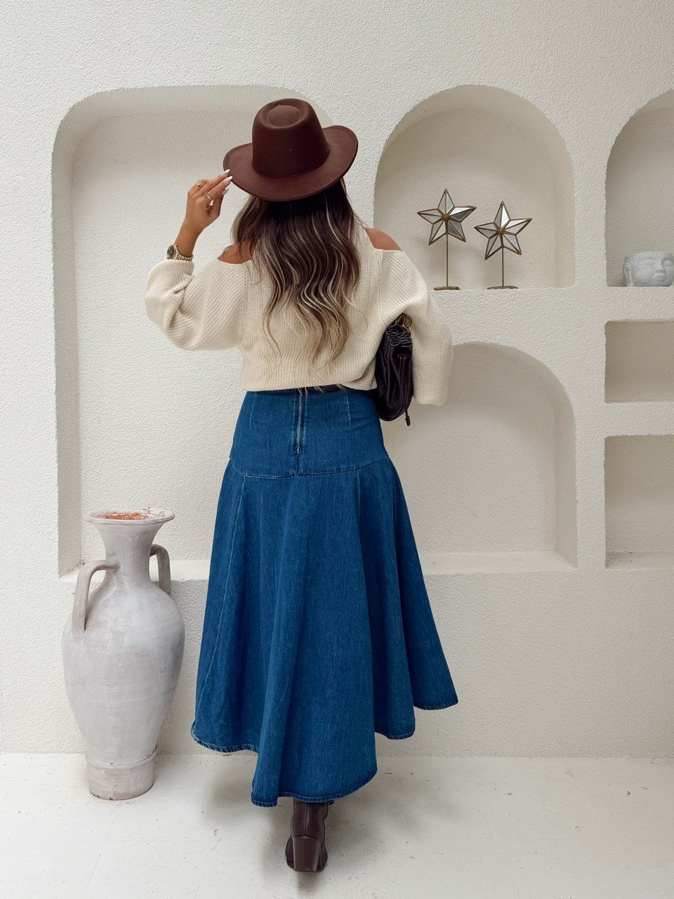 Nişantaşı Butik DİKİŞ DETAY ASİMETRİK YIKAMALI JEAN ETEK