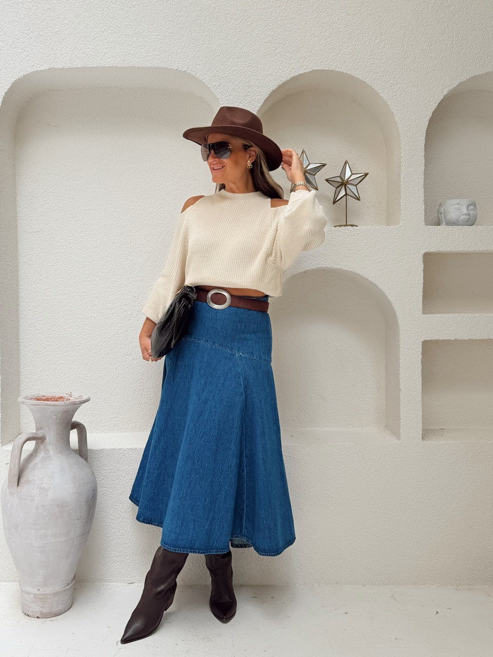 Nişantaşı Butik DİKİŞ DETAY ASİMETRİK YIKAMALI JEAN ETEK