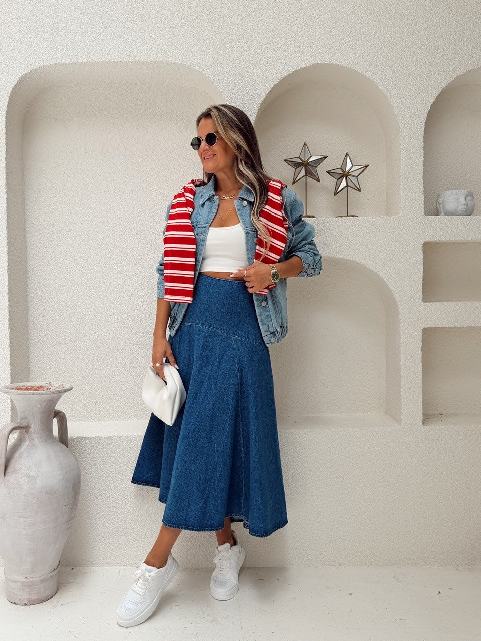 Nişantaşı Butik DİKİŞ DETAY ASİMETRİK YIKAMALI JEAN ETEK