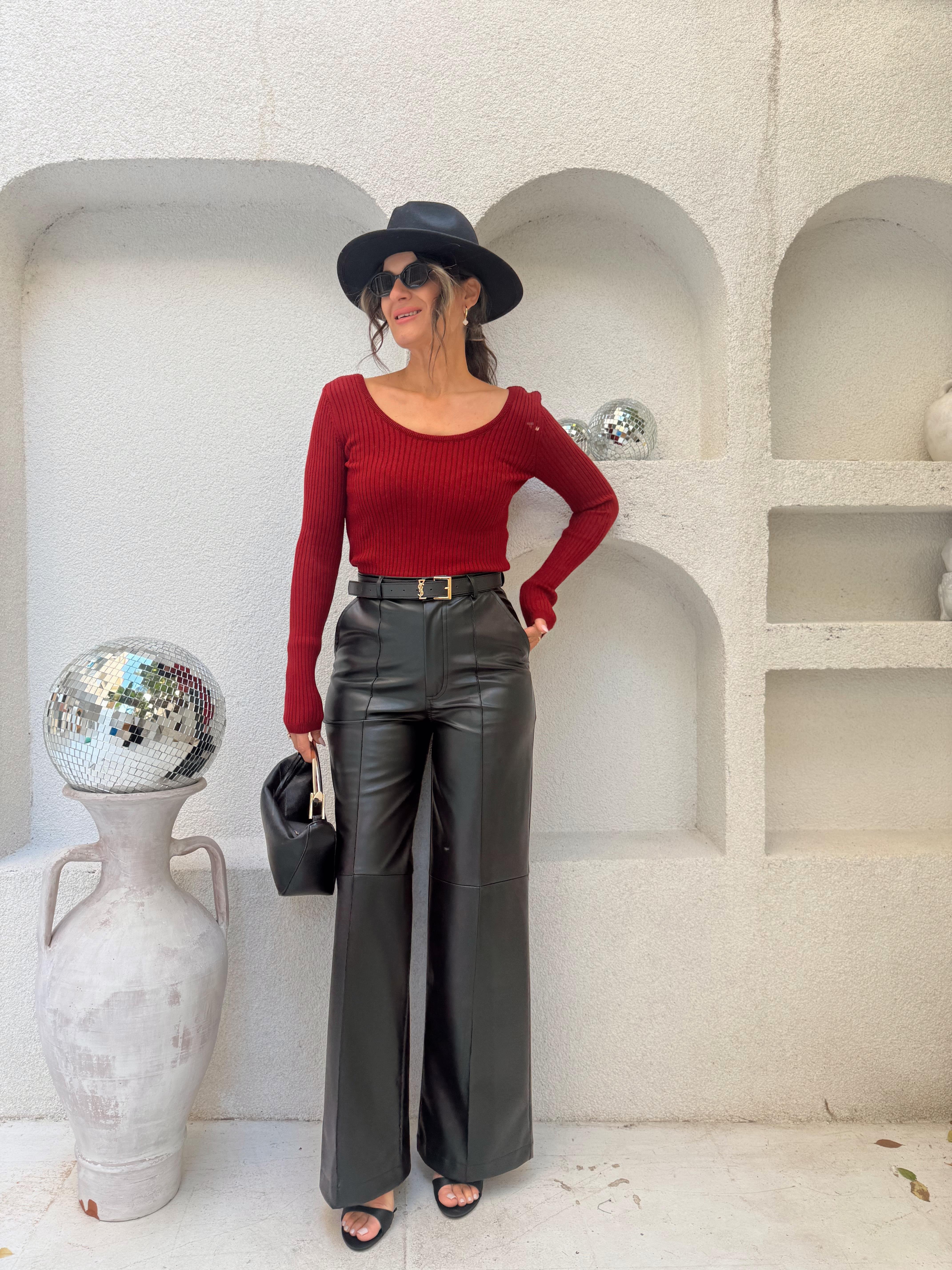 Nişantaşı Butik DİKİS DETAY SICAK ASTARLI DERİ PANTOLON SİYAH