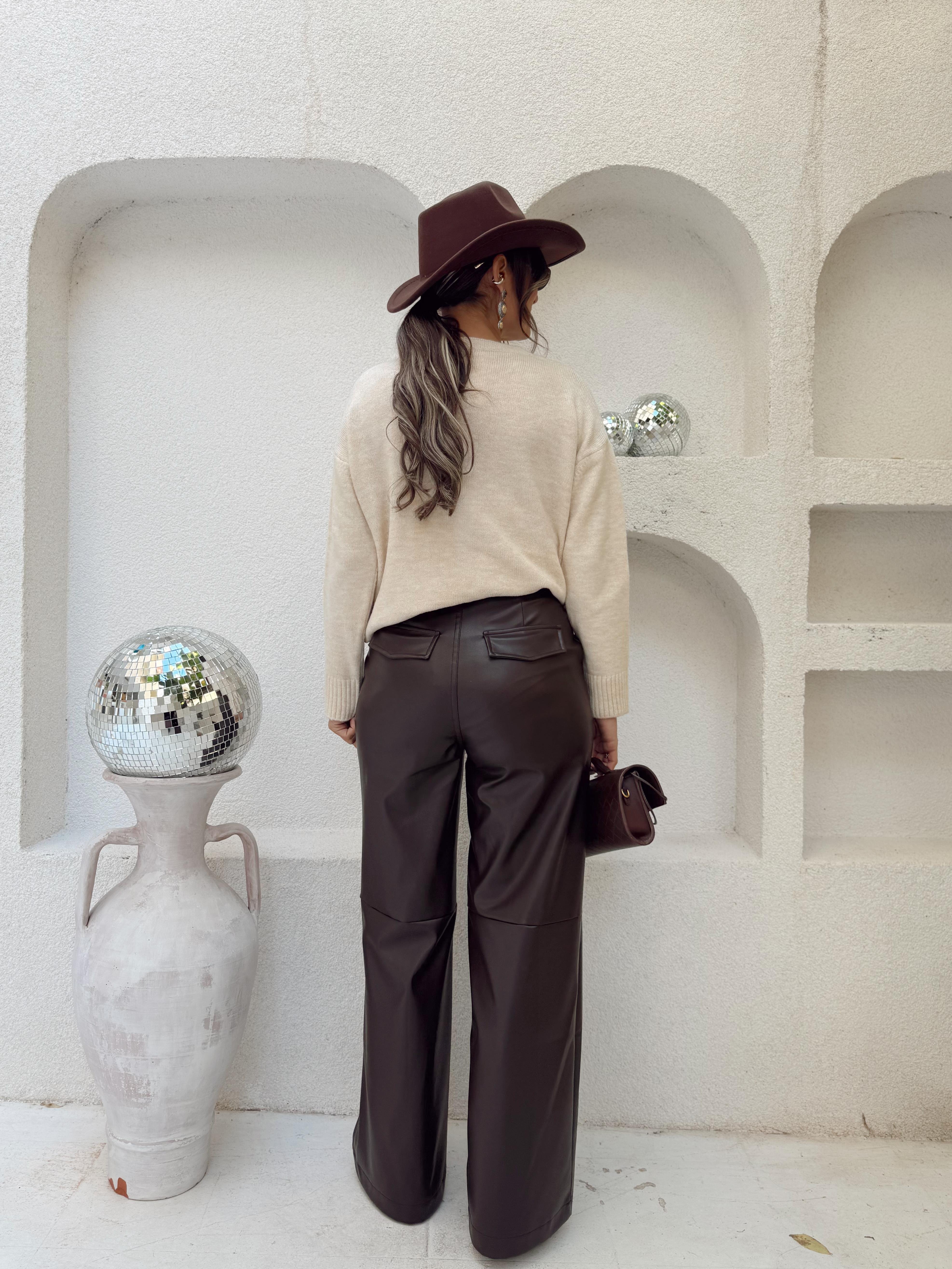Nişantaşı Butik DİKİS DETAY SICAK ASTARLI DERİ PANTOLON KAHVE