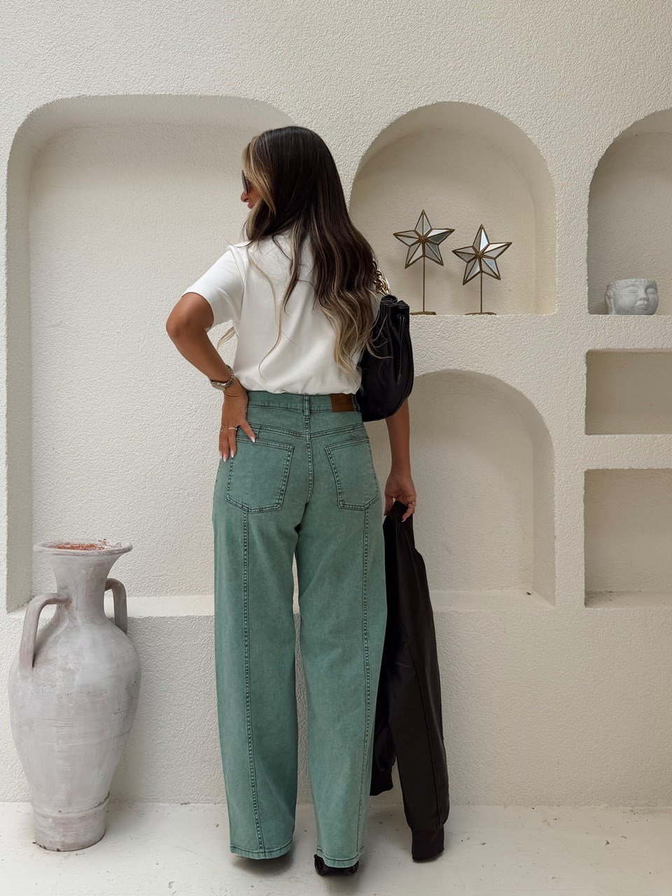 Nişantaşı Butik DİKİŞ DETAY YIKAMALI KÜF YEŞİL JEAN