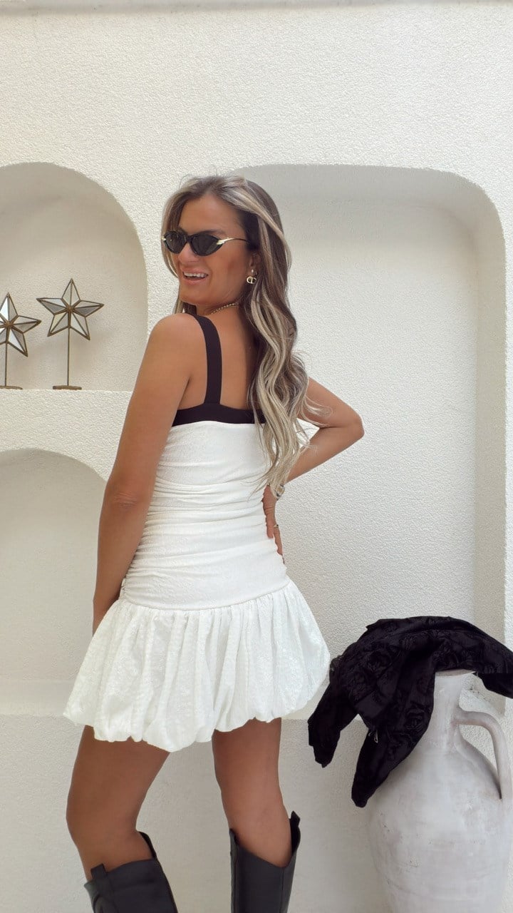 Nişantaşı Butik DRAPE DETAY BALON ETEK ELBİSE EKRU