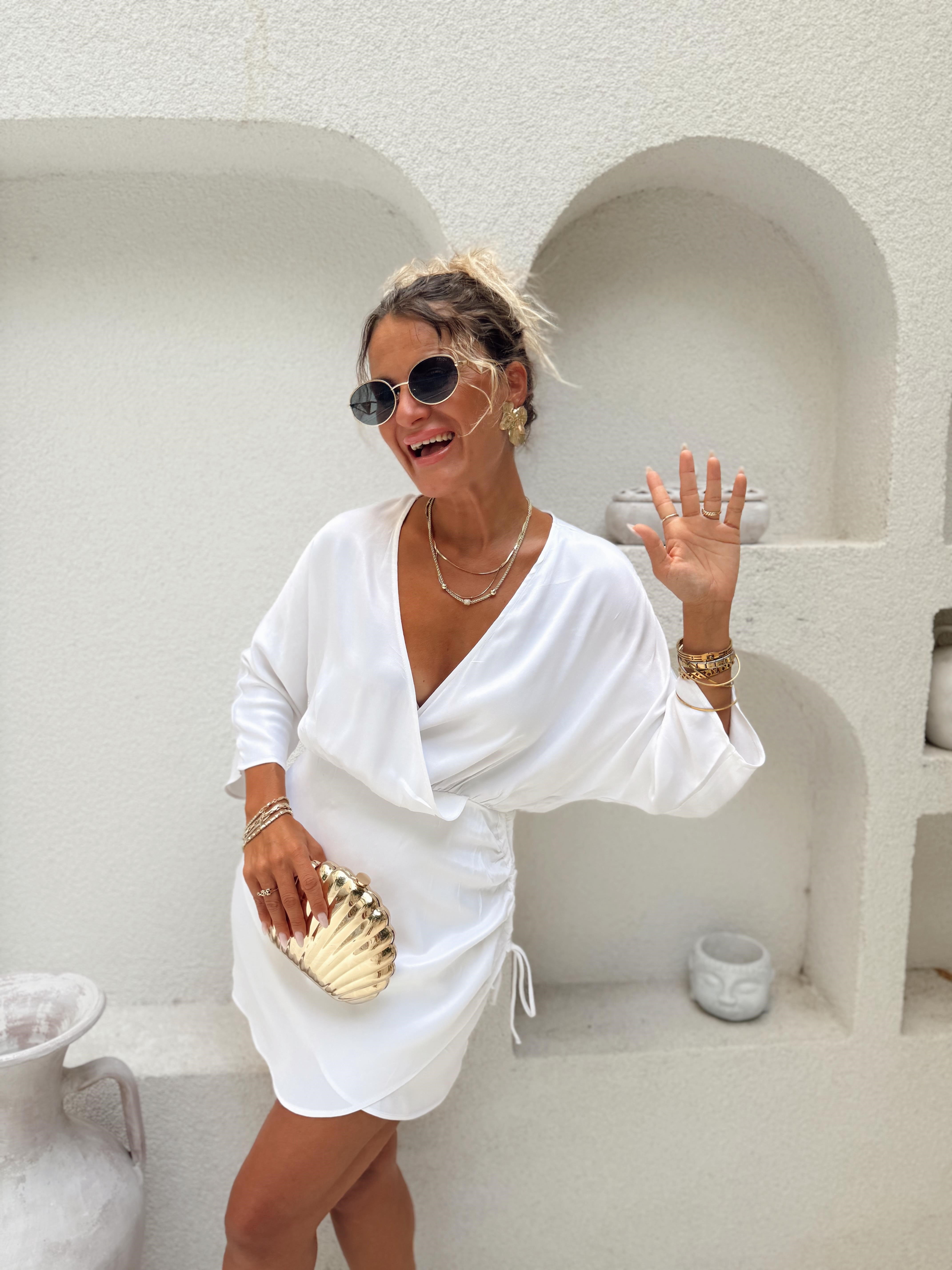 Nişantaşı Butik DRAPE DETAY BEYAZ SATEN ELBİSE
