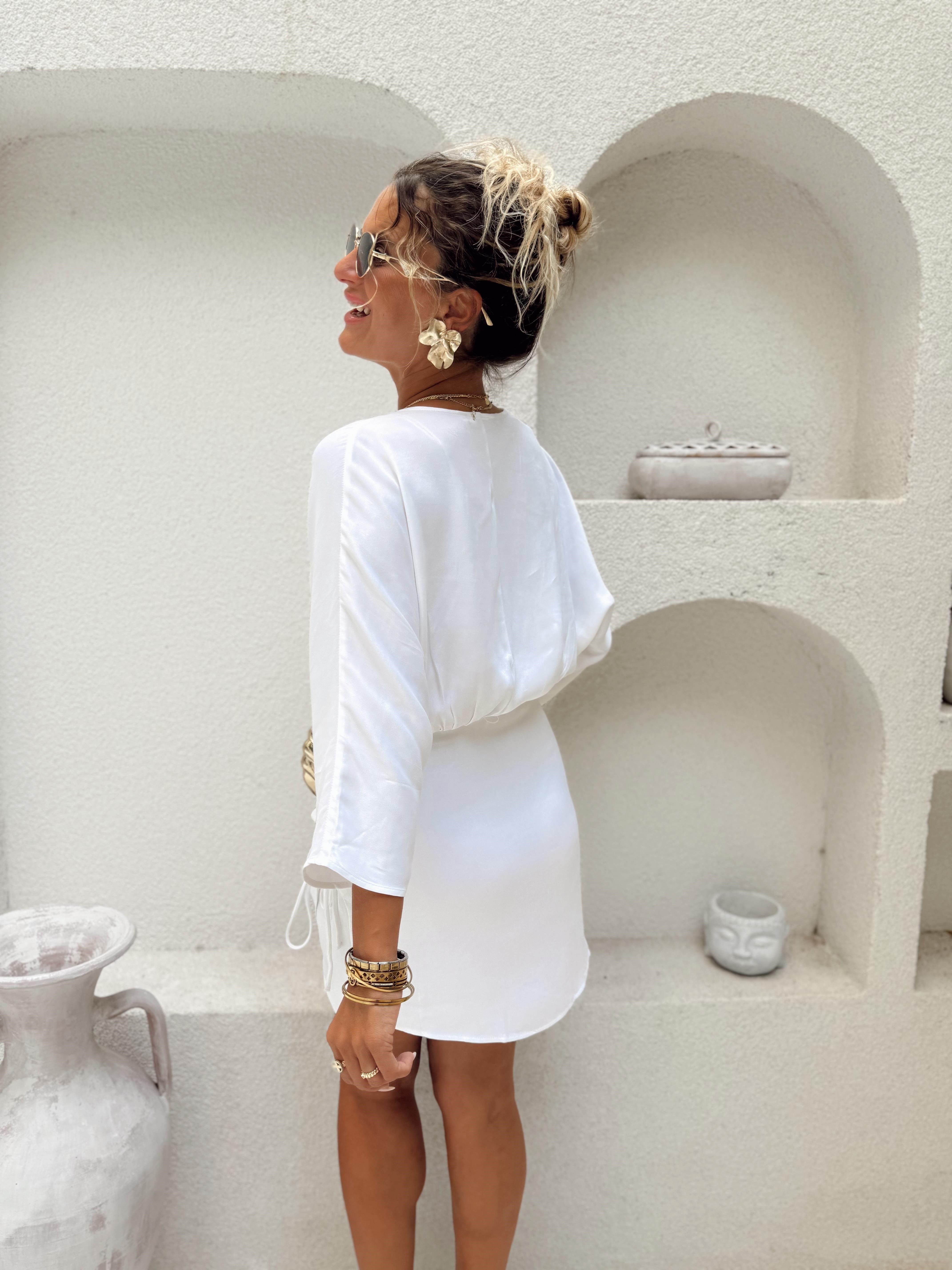 Nişantaşı Butik DRAPE DETAY BEYAZ SATEN ELBİSE