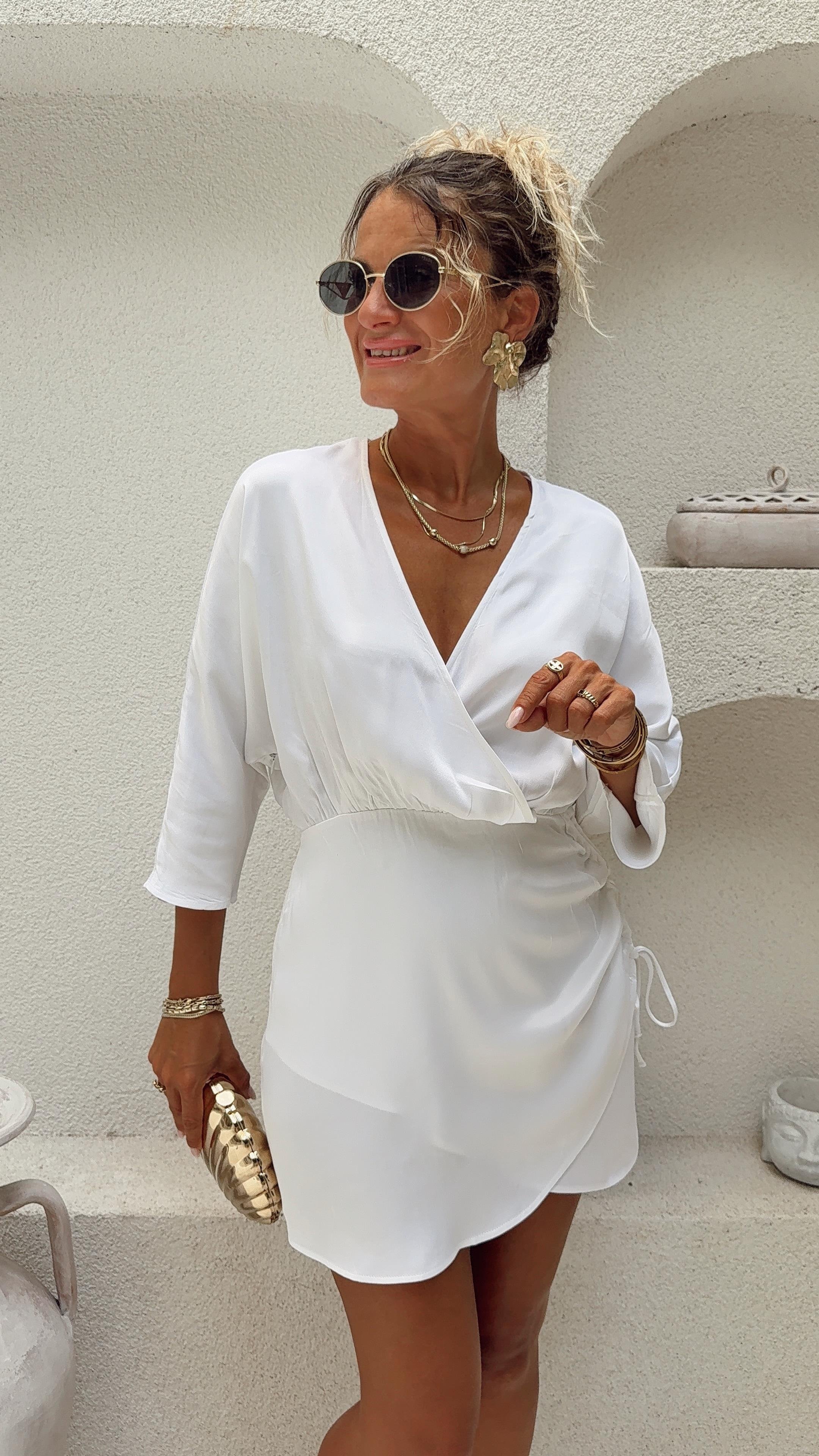 Nişantaşı Butik DRAPE DETAY BEYAZ SATEN ELBİSE
