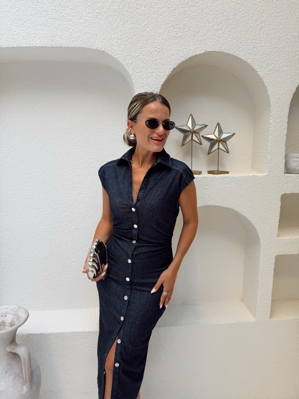 Nişantaşı Butik DRAPE DETAY LİKRALI KONTRAST ELBİSE
