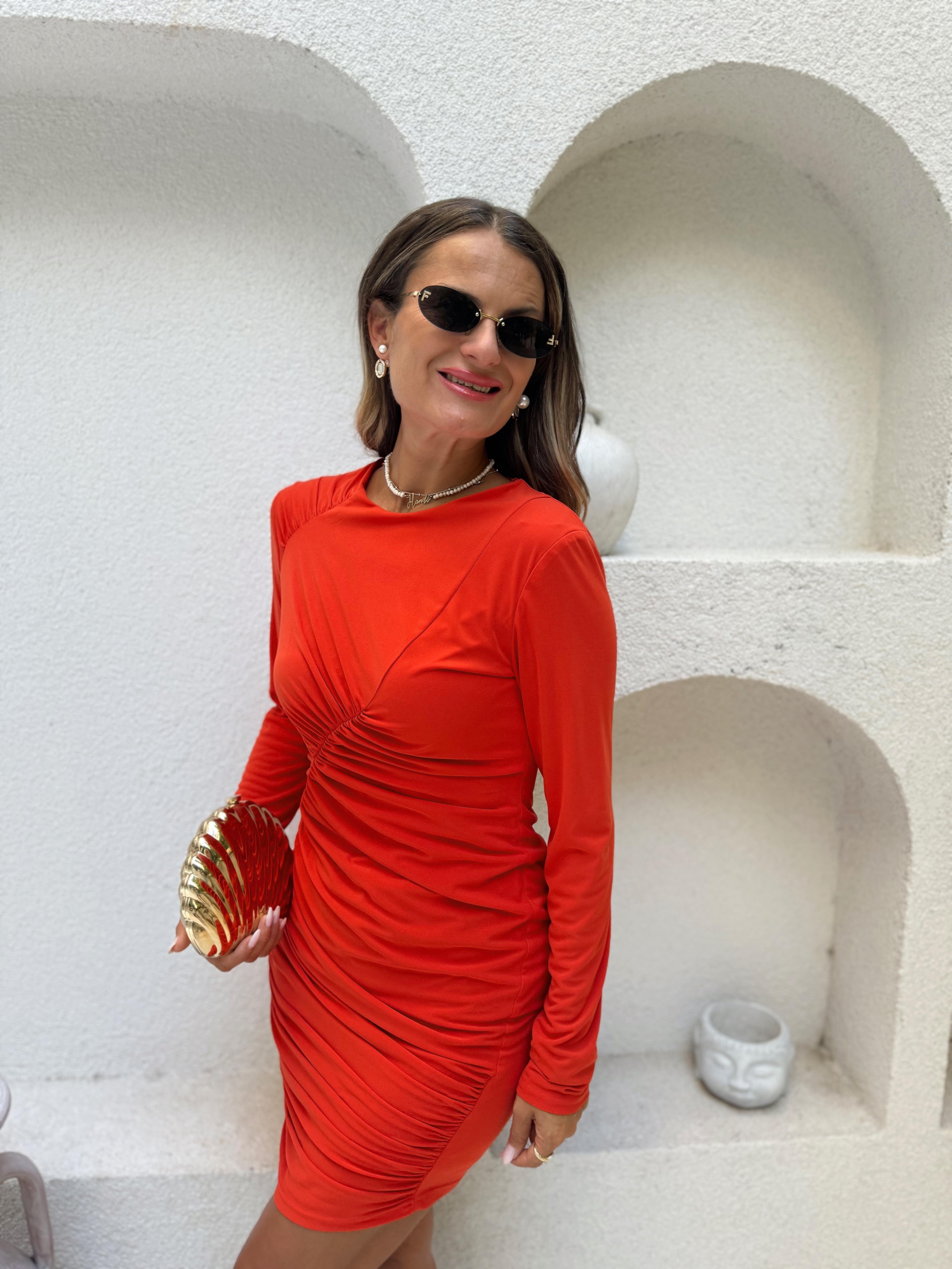 Nişantaşı Butik DRAPE DETAY SOFT MERCAN ELBİSE