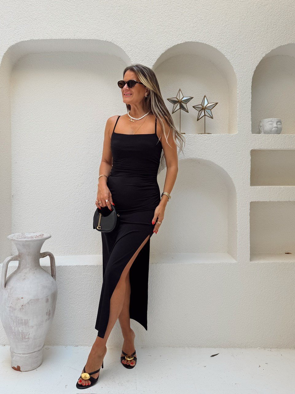 Nişantaşı Butik DRAPE DETAY YIRTMAÇLI SİYAH ELBİSE