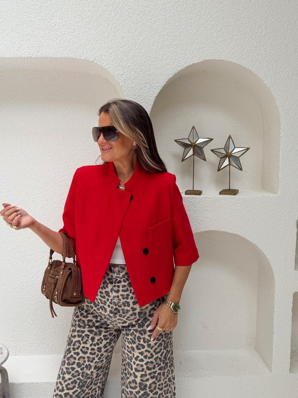 Nişantaşı Butik DÜĞME DETAY MİDİ BLAZER CEKET KIRMIZI