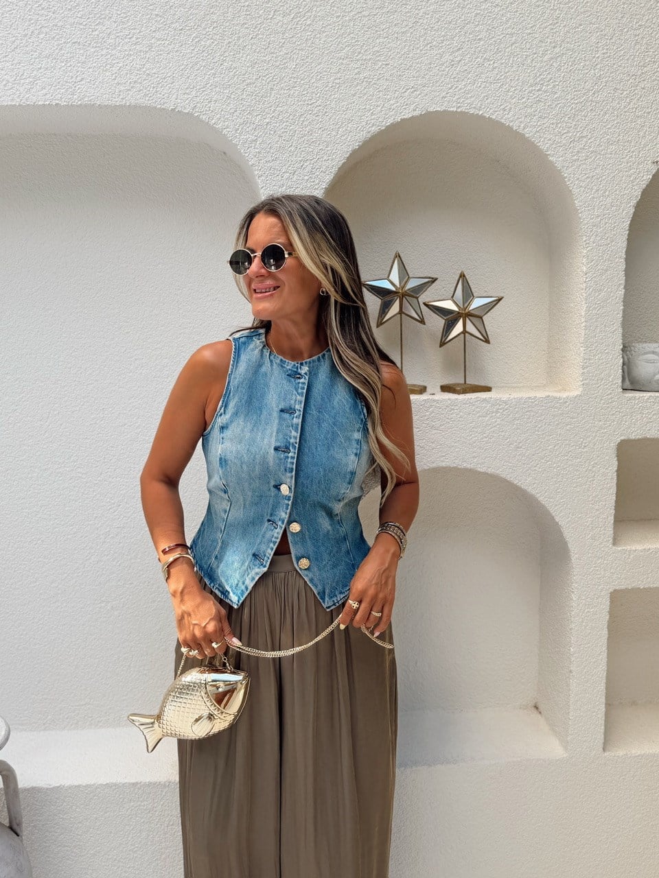 Nişantaşı Butik DÜĞME DETAY YIKAMALI JEAN YELEK