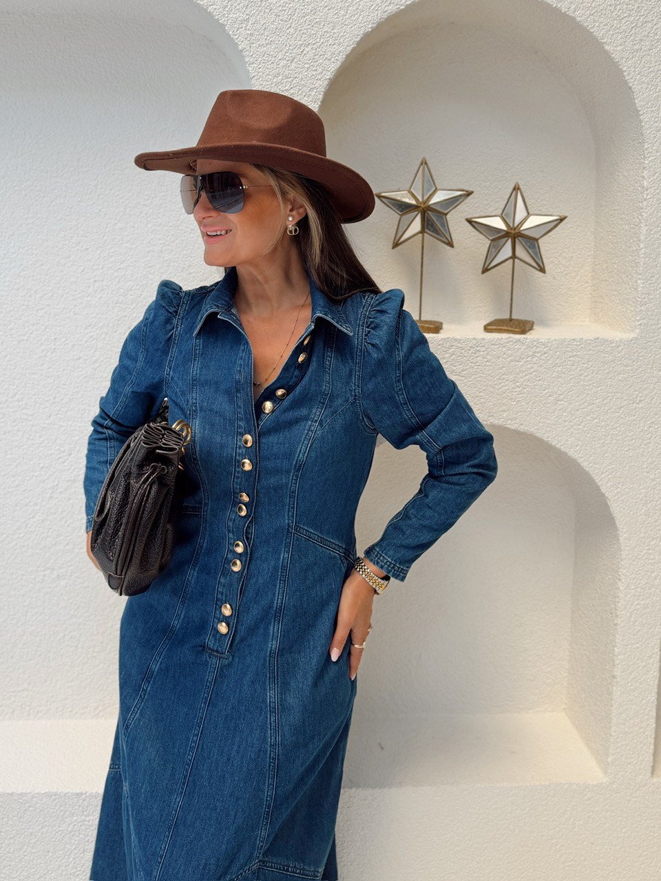 Nişantaşı Butik DÜĞME VE PENS DETAY JEAN MİDİ ELBİSE