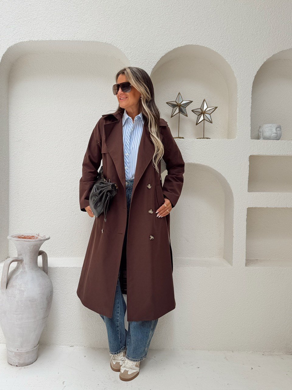Nişantaşı Butik EKOSE ASTAR DETAY KAHVERENGİ TRENÇKOT