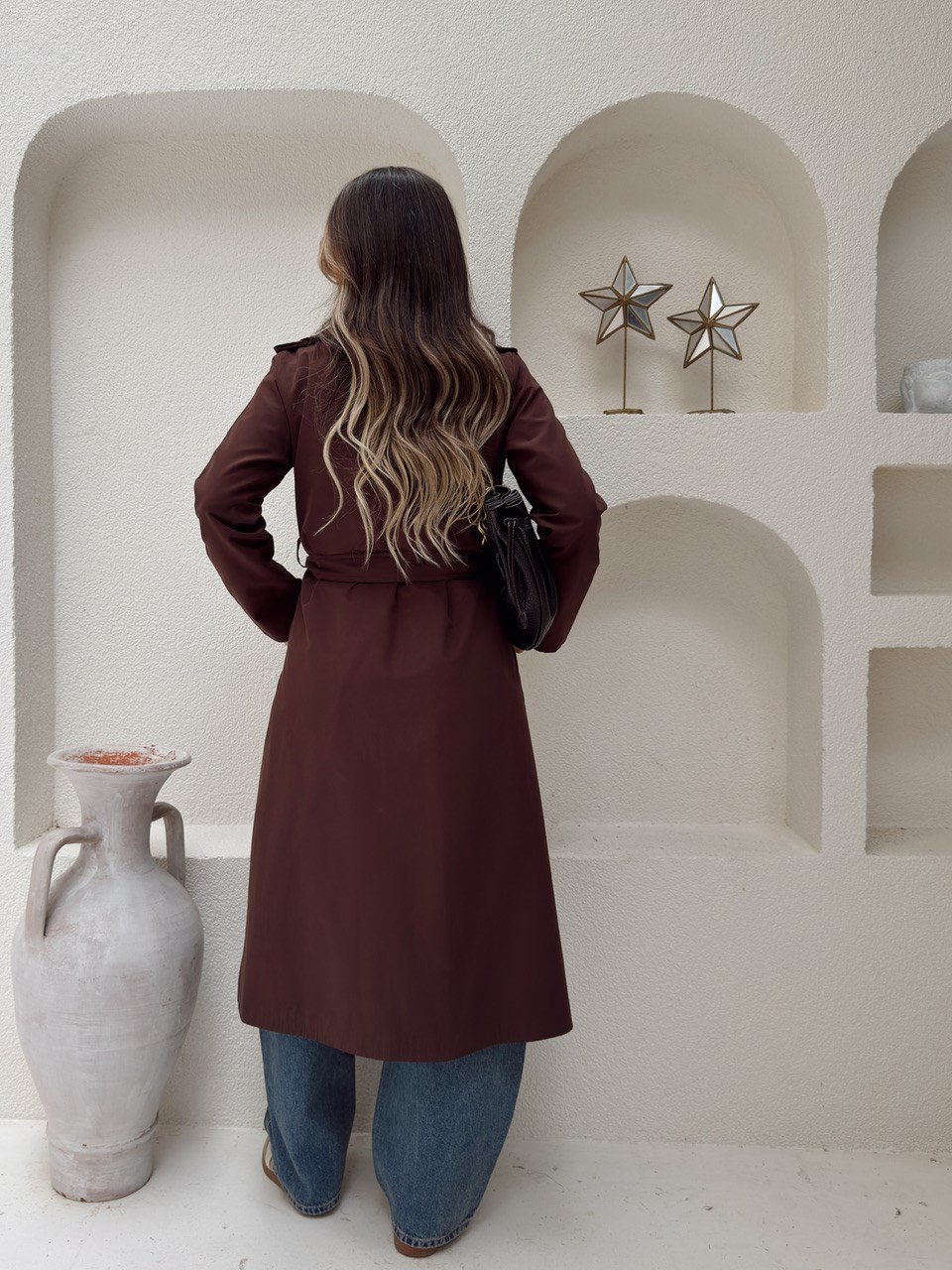 Nişantaşı Butik EKOSE ASTAR DETAY KAHVERENGİ TRENÇKOT