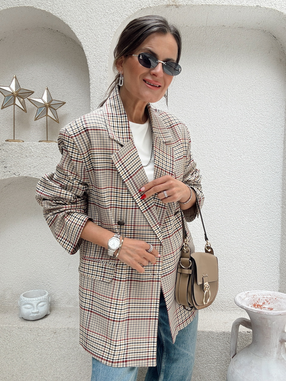 Nişantaşı Butik EKOSE DESEN DÜĞME DETAY OVERSİZE BLAZER 