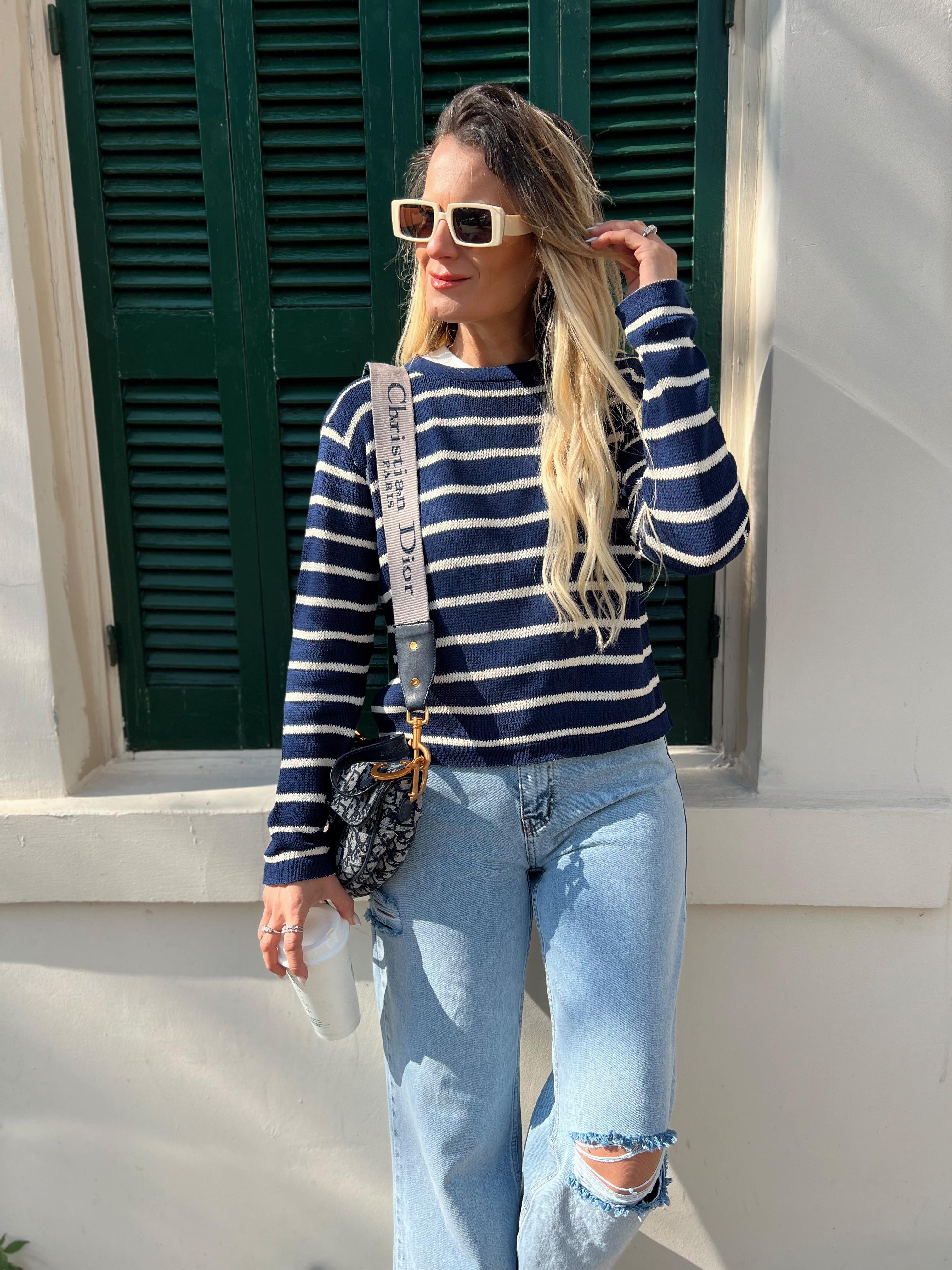 Nişantaşı Butik EKRU ÇİZGİLİ LACİVERT MERSERİZE