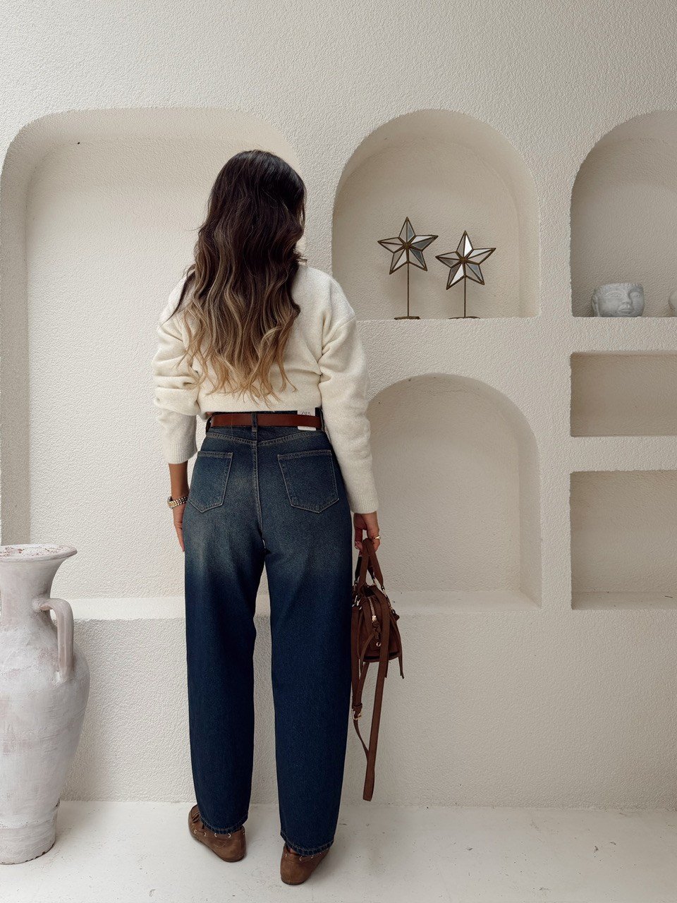 Nişantaşı Butik ESKİTME YIKAMALI MAVİ BALON MOM JEAN