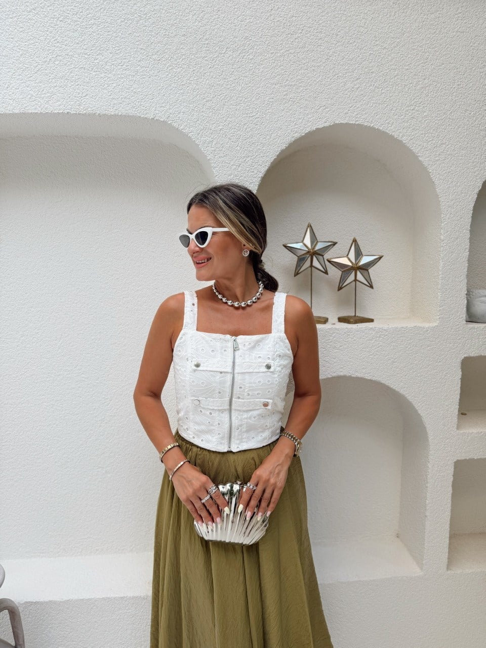 Nişantaşı Butik FERMUAR DETAY ASTARLI FİSTO BÜSTİYER BLUZ