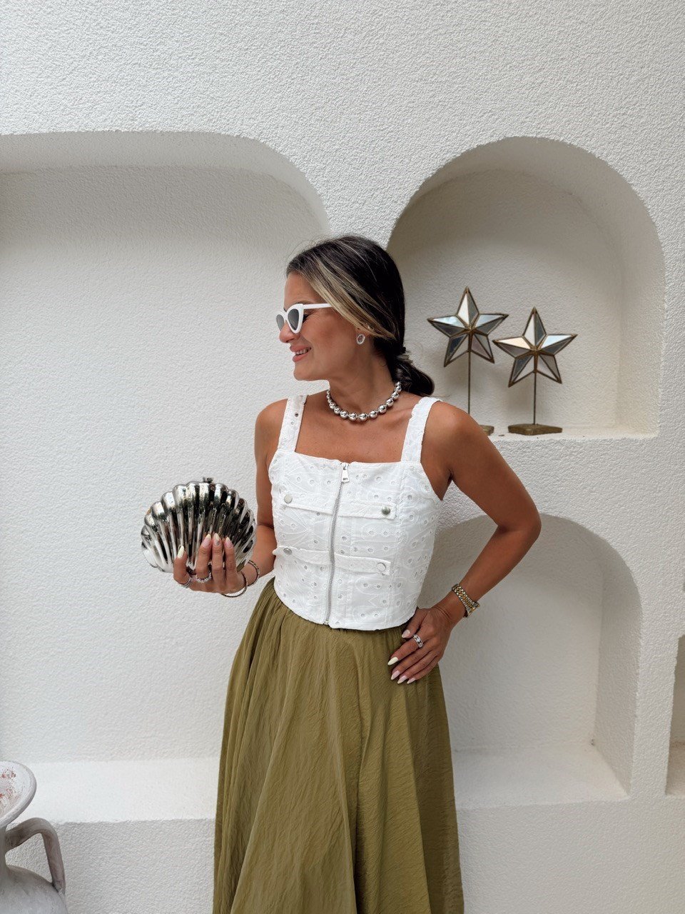 Nişantaşı Butik FERMUAR DETAY ASTARLI FİSTO BÜSTİYER BLUZ