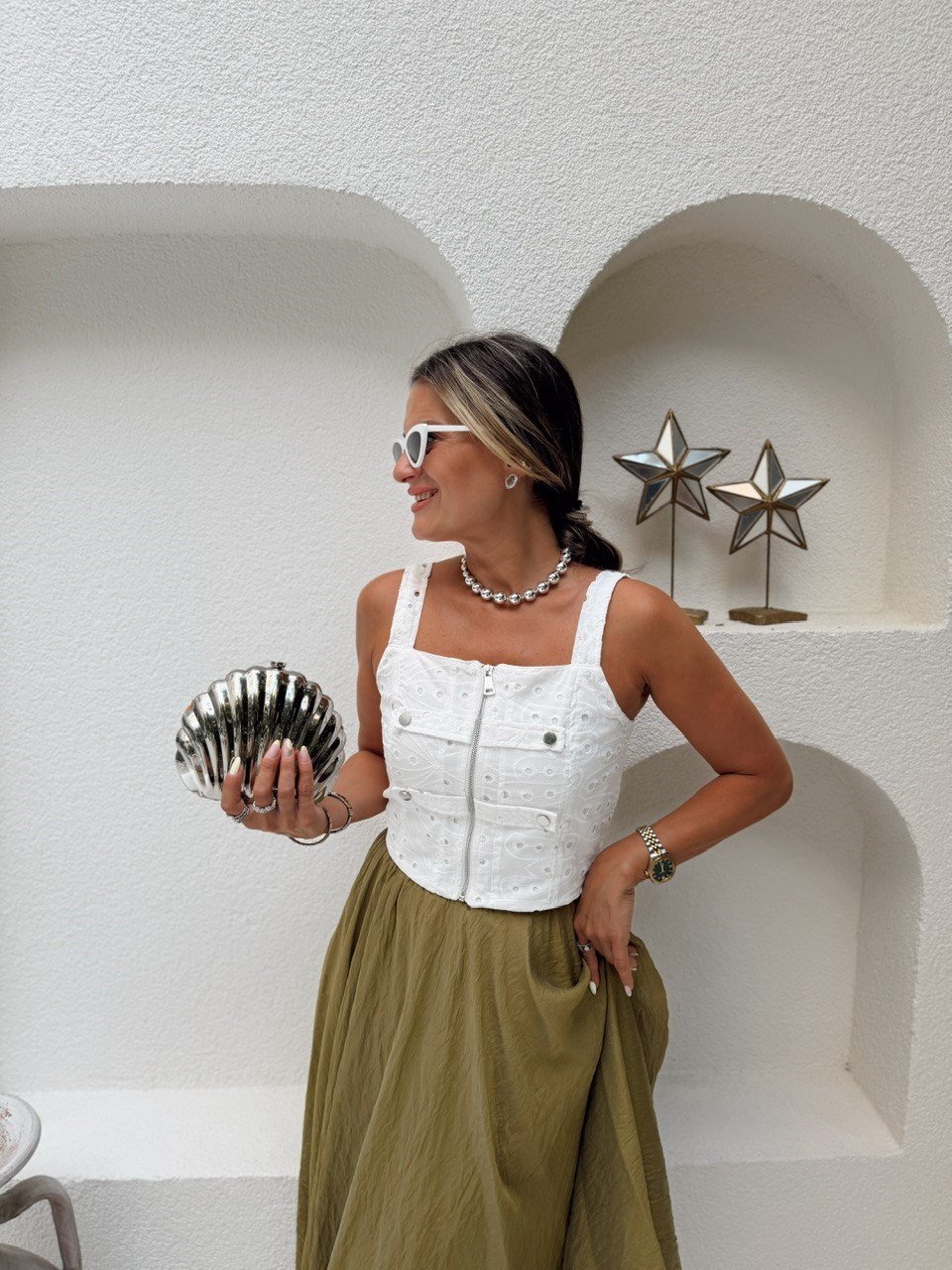 Nişantaşı Butik FERMUAR DETAY ASTARLI FİSTO BÜSTİYER BLUZ