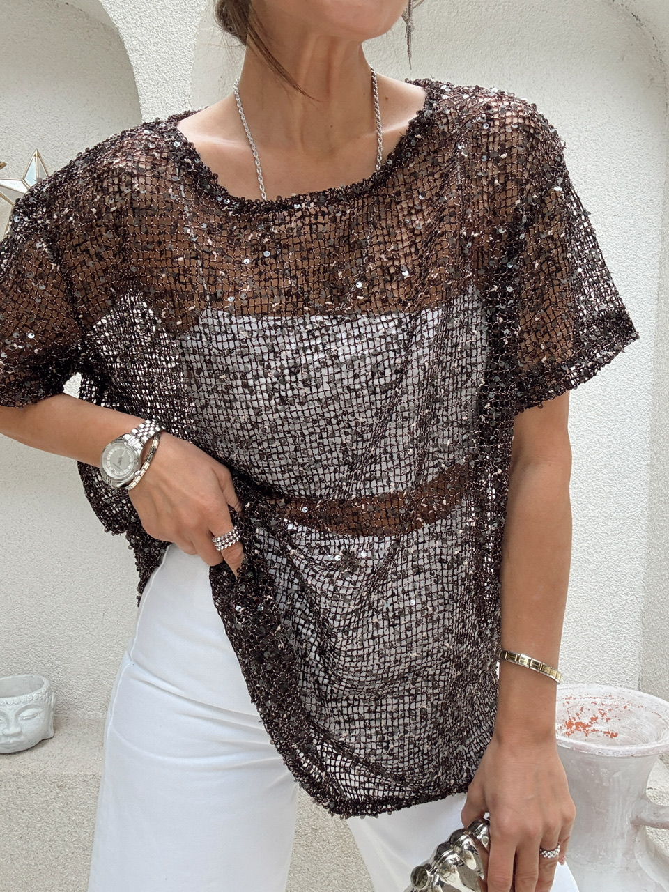 Nişantaşı Butik FİLE PUL ACI KAHVE BLUZ 