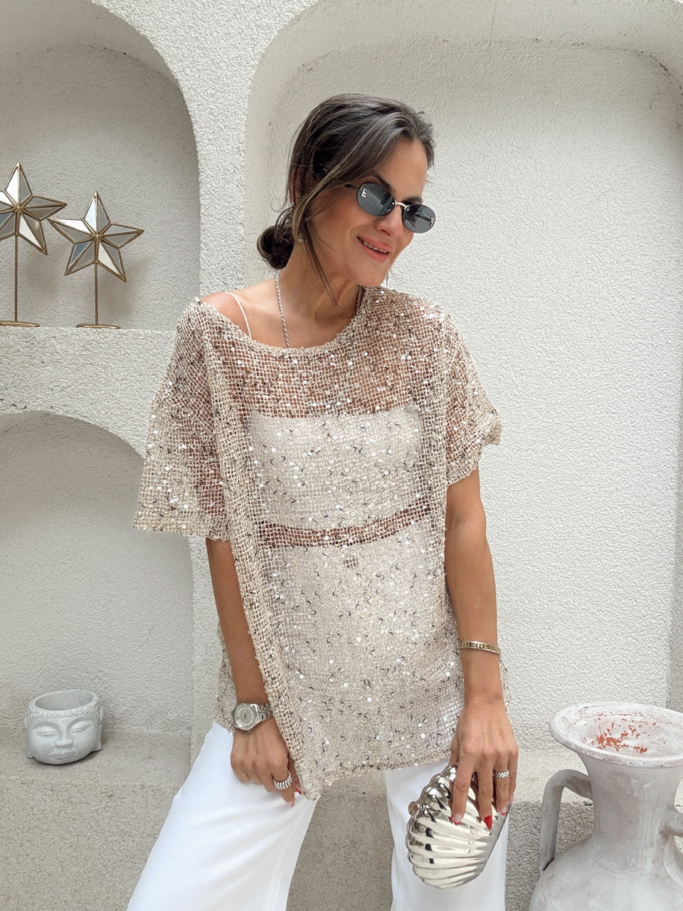 Nişantaşı Butik FİLE PUL BEJ BLUZ 