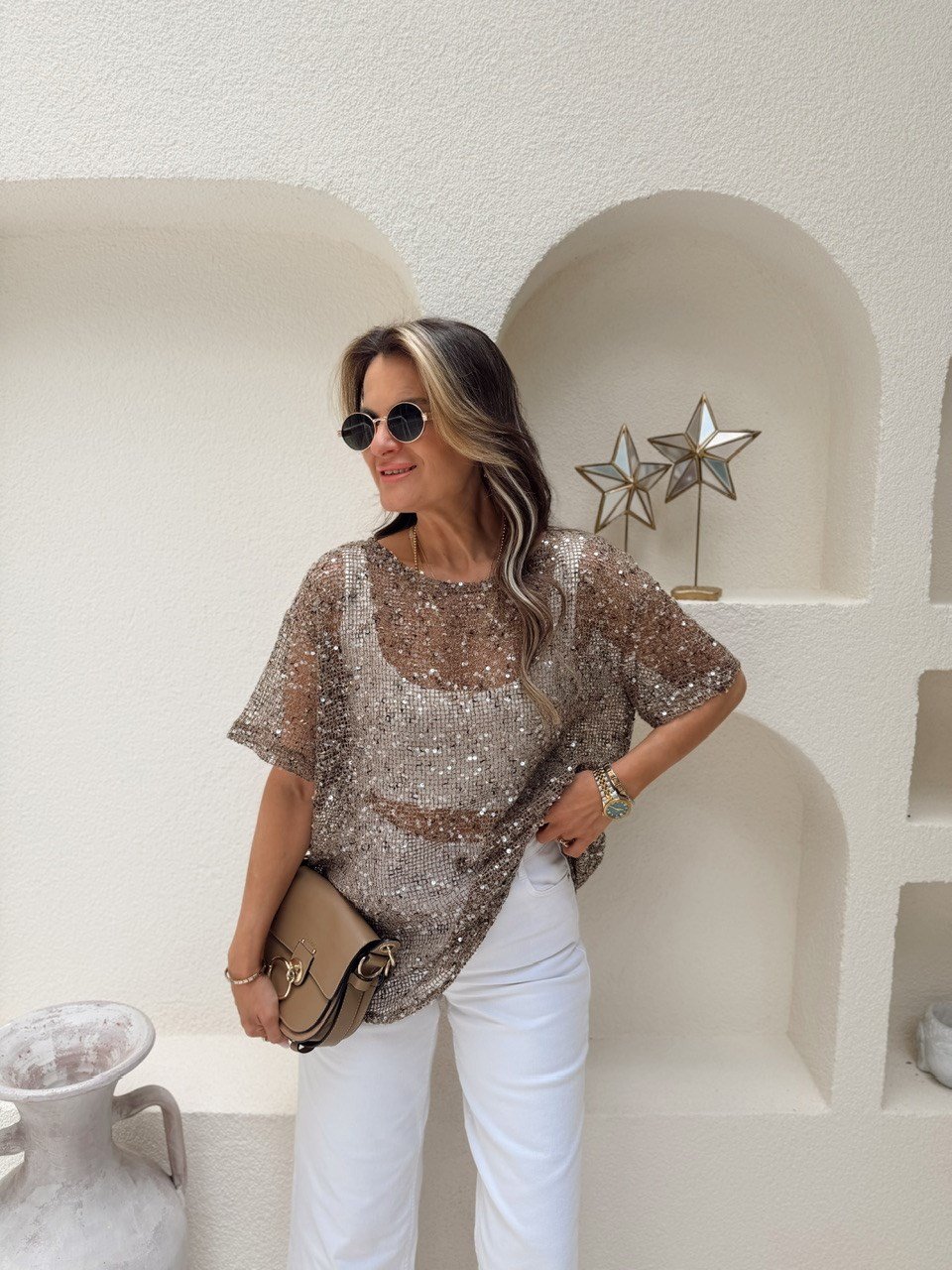 Nişantaşı Butik FİLE PUL KESTANE BLUZ 