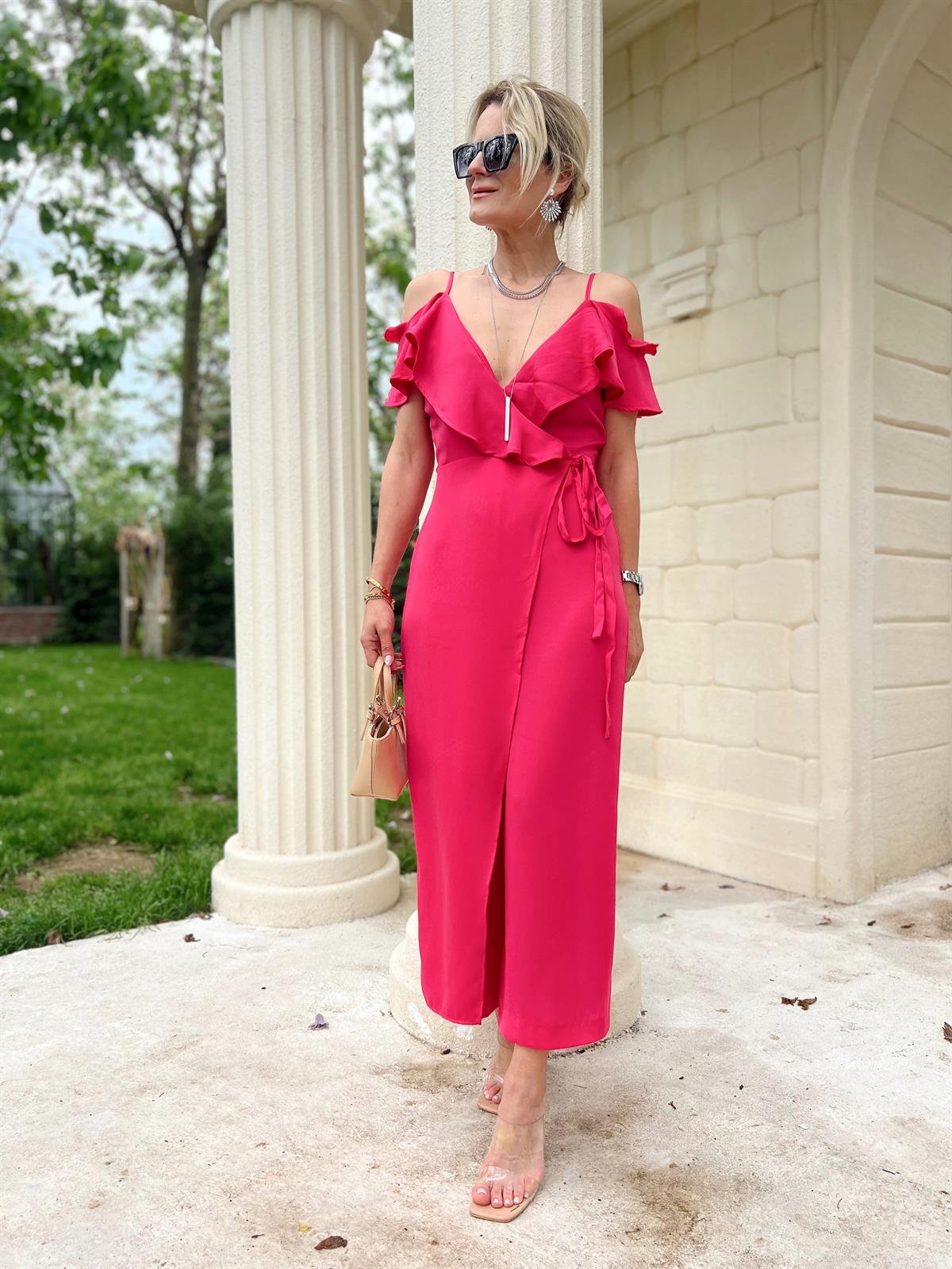 Nişantaşı Butik FIRFIR DETAY PEMBE TULUM ELBİSE