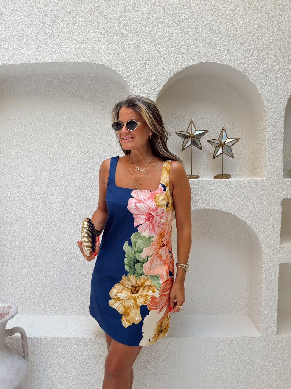 Nişantaşı Butik FLORAL DESEN COTTON KARE YAKA ELBİSE