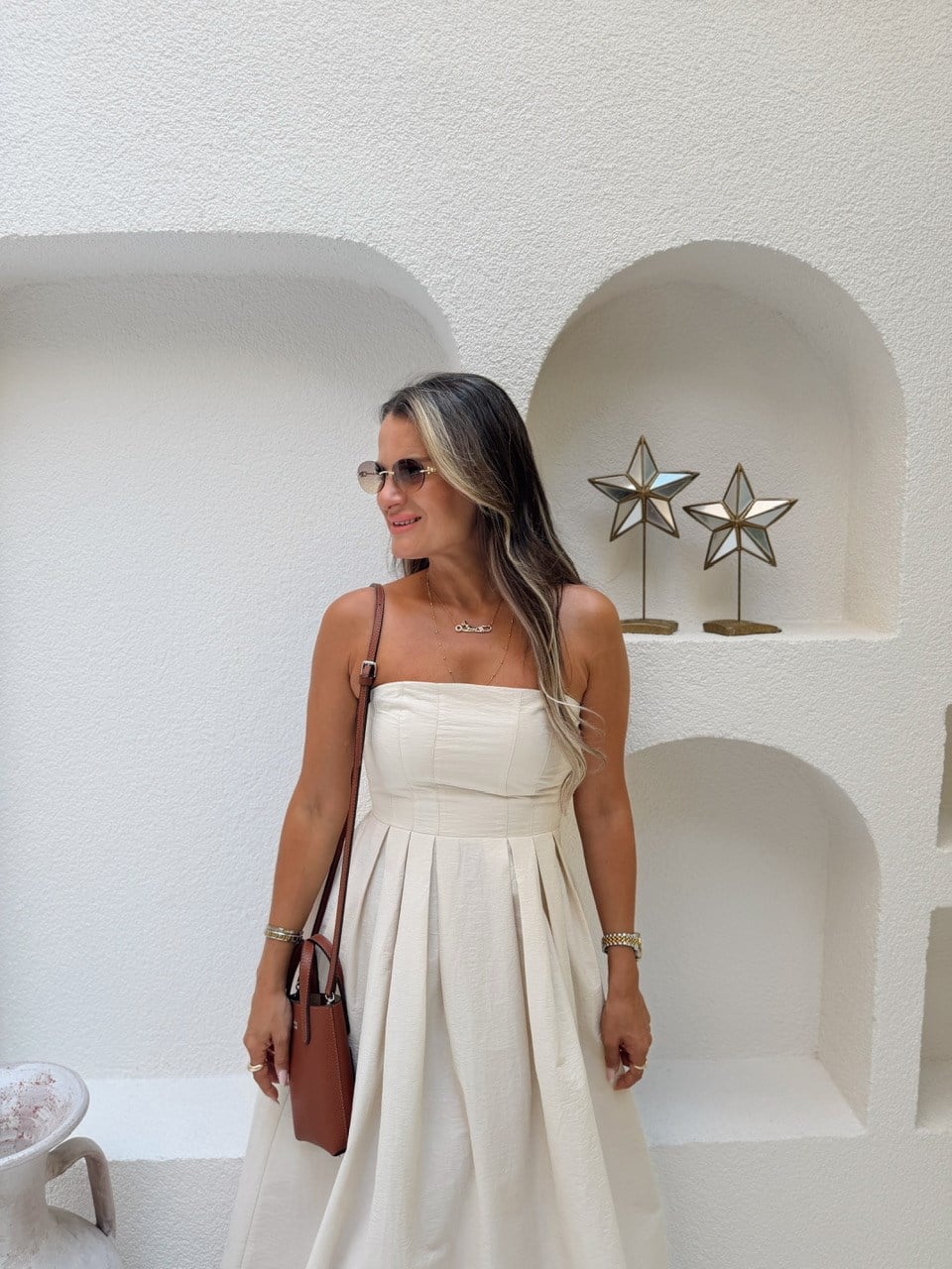 Nişantaşı Butik FLOŞ KETEN STRAPLEZ BEJ ELBİSE