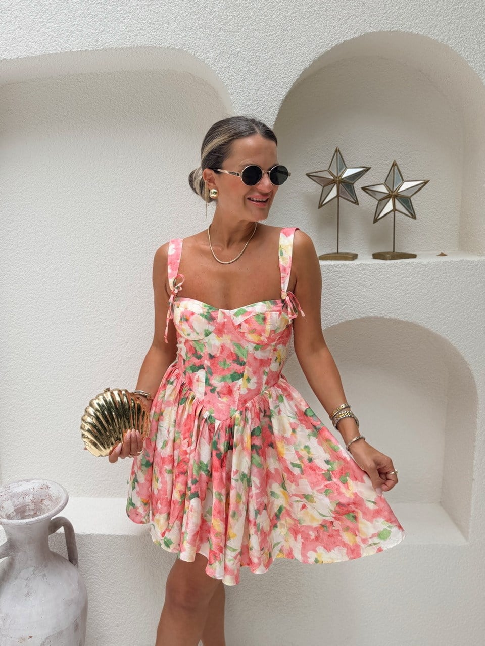 Nişantaşı Butik FLOWERS ASKI VE BEL DETAY ELBİSE