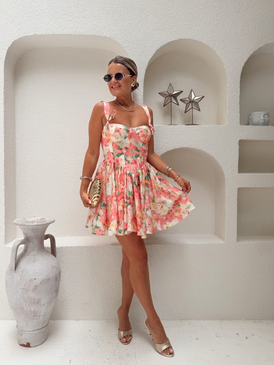 Nişantaşı Butik FLOWERS ASKI VE BEL DETAY ELBİSE