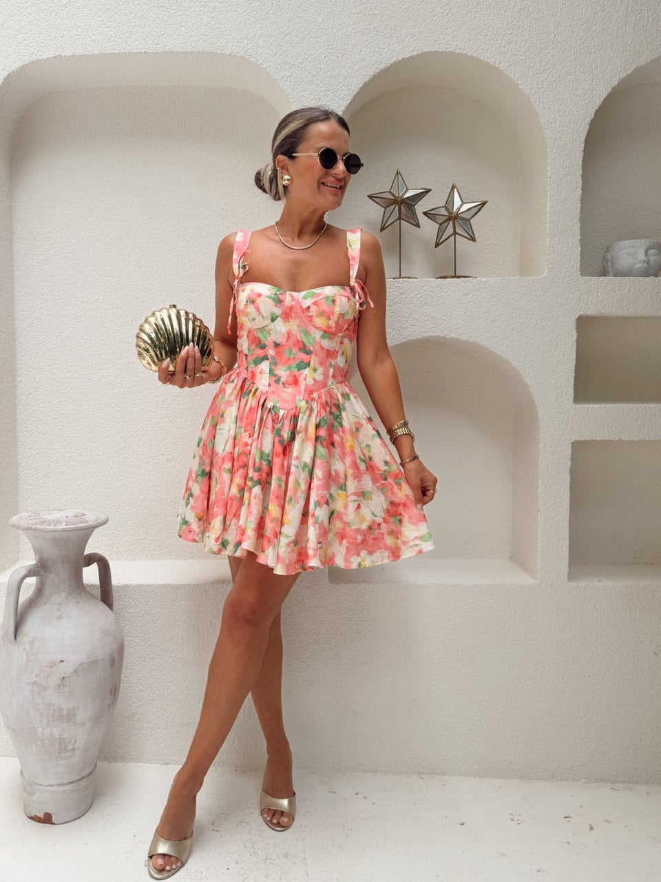 Nişantaşı Butik FLOWERS ASKI VE BEL DETAY ELBİSE
