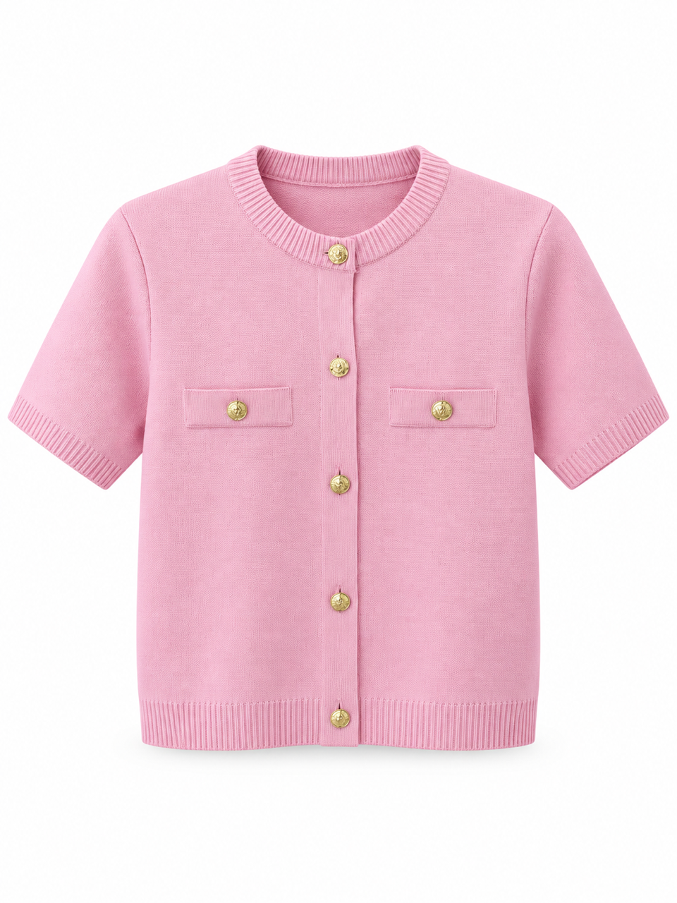 Nişantaşı Butik GOLD DÜĞME ÇELİK ÖRME TRİKO CEKET PEMBE