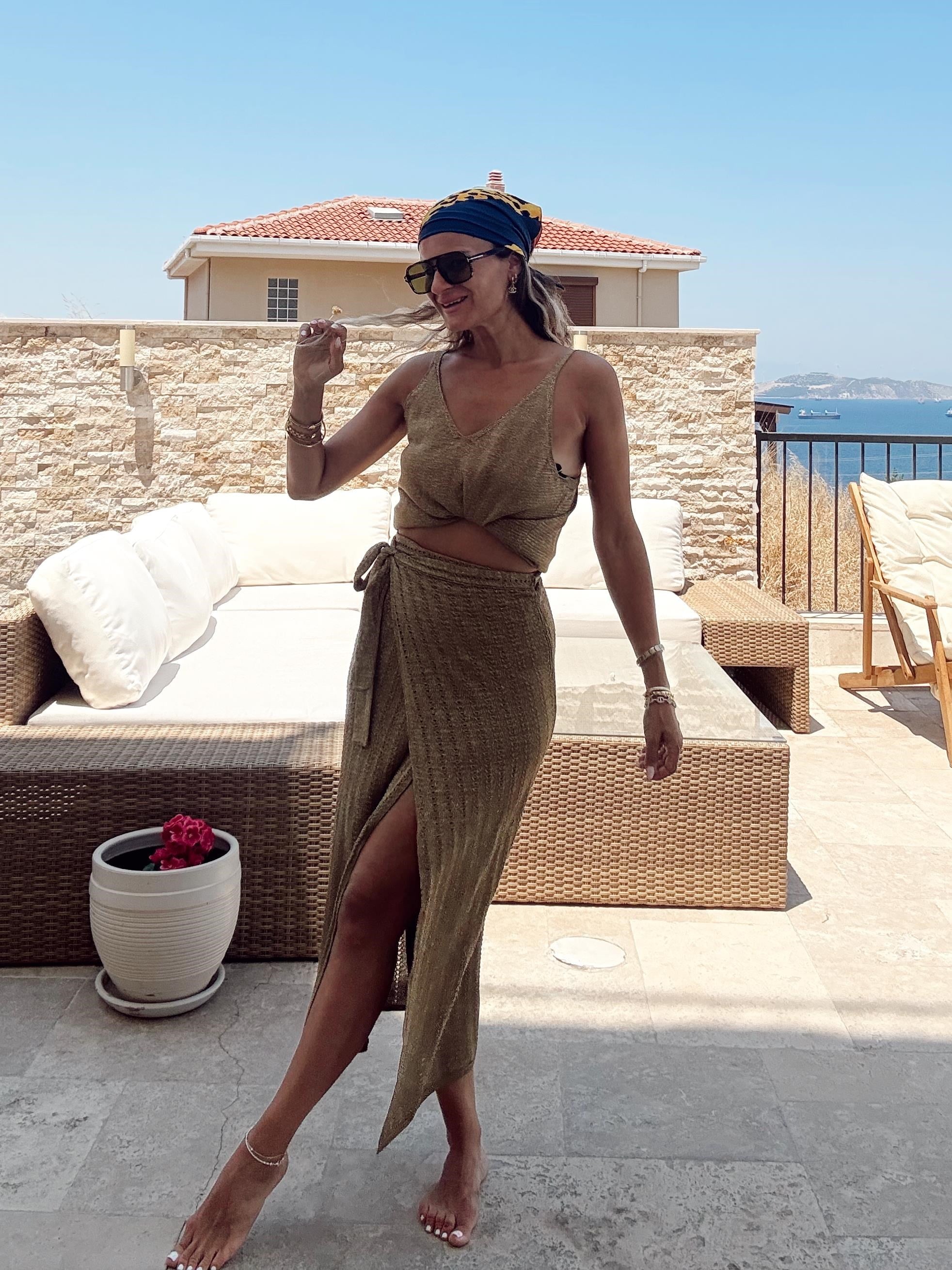 Nişantaşı Butik GOLD SİM BAĞLAMA DETAY TRİKO  ETEK