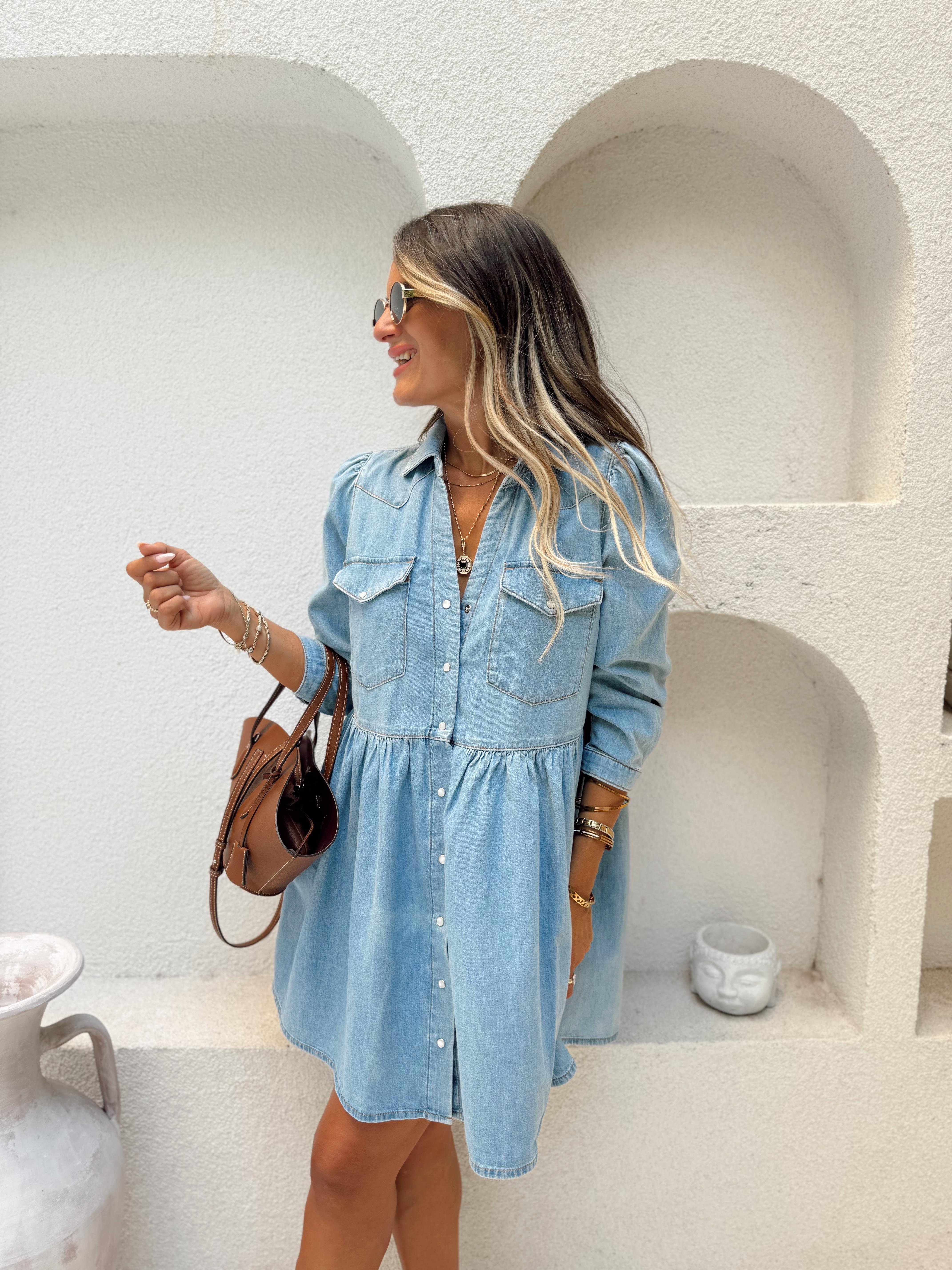 Nişantaşı Butik GÖMLEK YAKA TENSEL DENİM ELBİSE