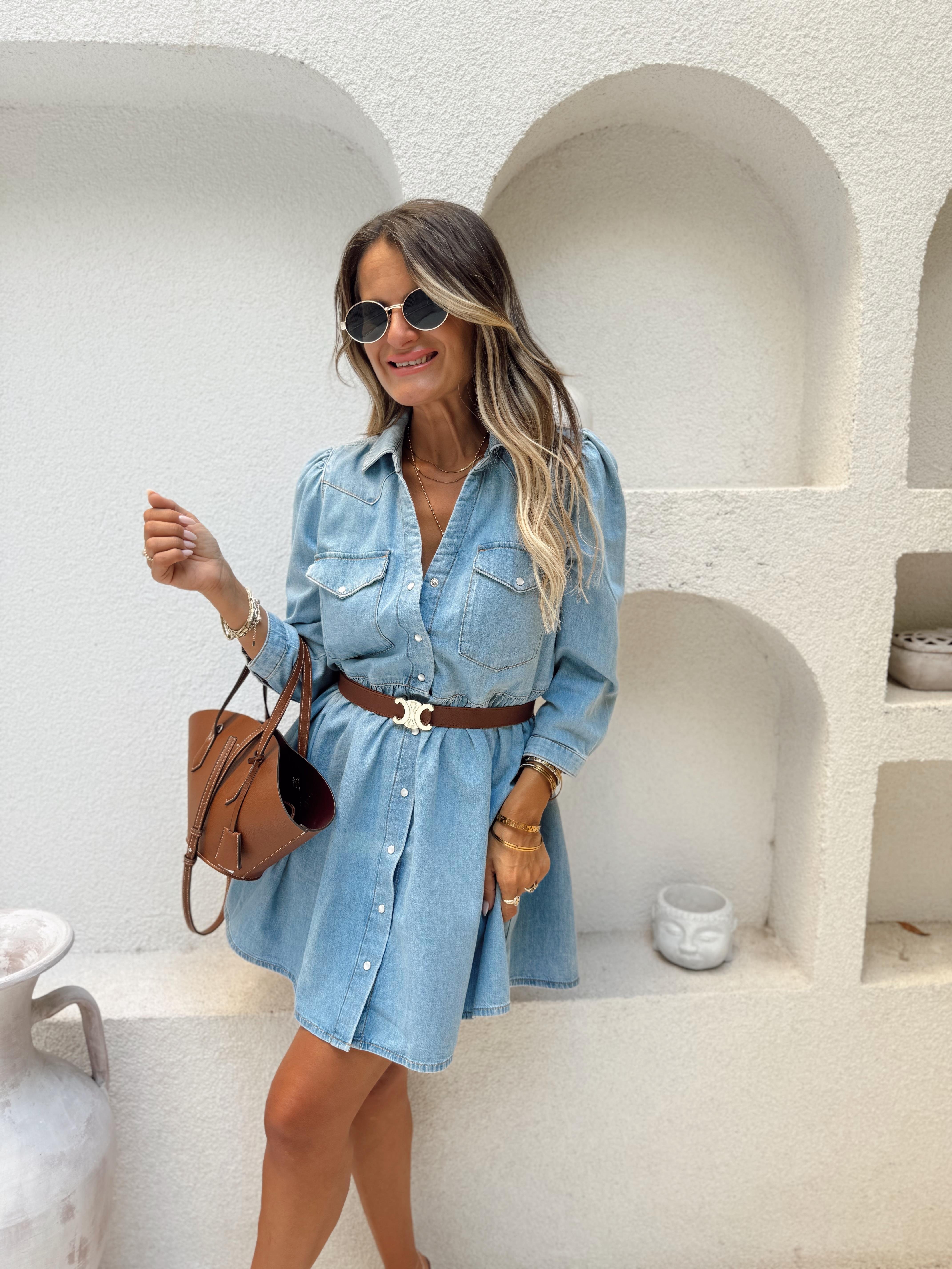 Nişantaşı Butik GÖMLEK YAKA TENSEL DENİM ELBİSE