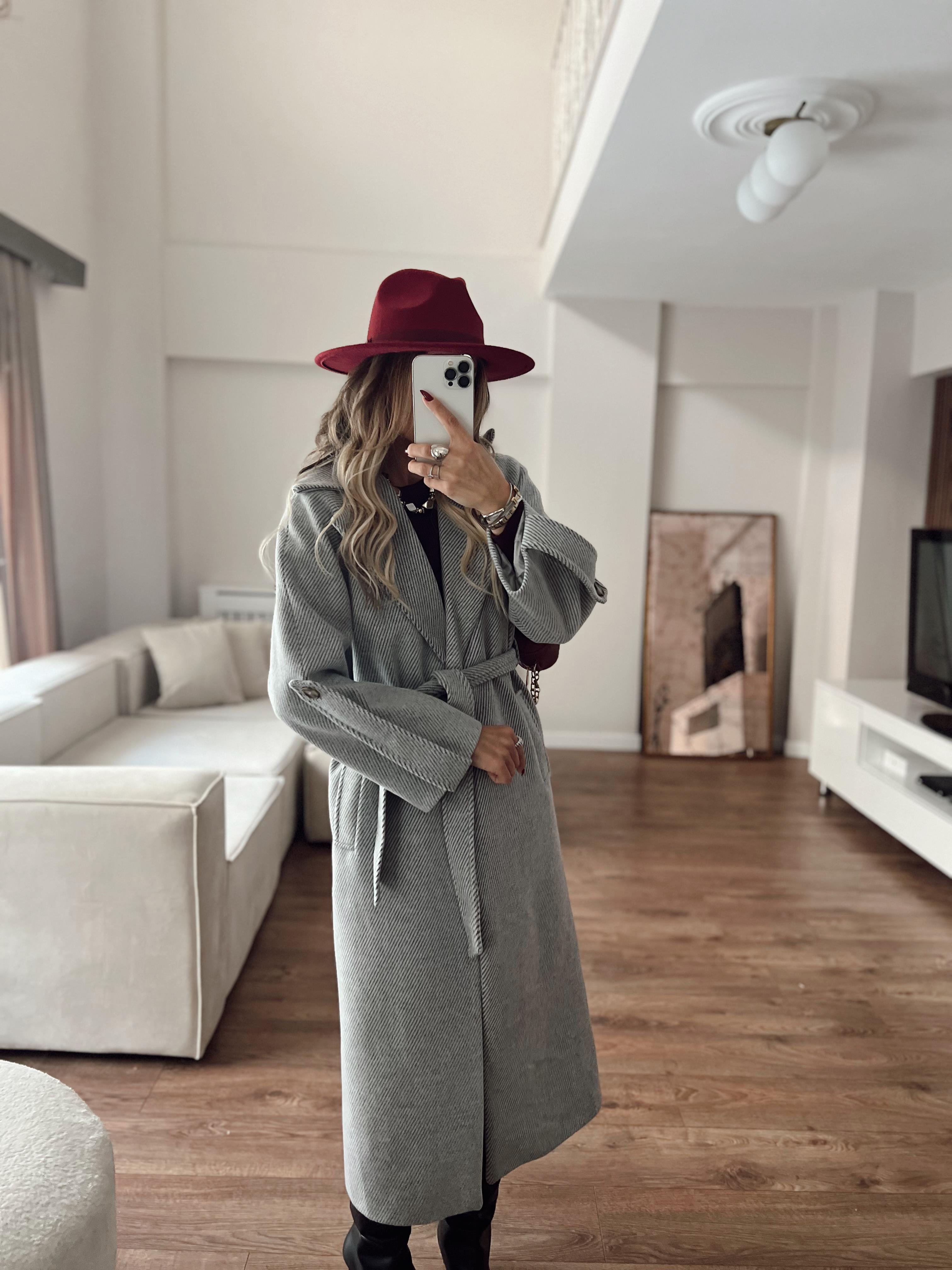 Nişantaşı Butik GRİ PREMİUM KAŞE KIRÇIL KABAN