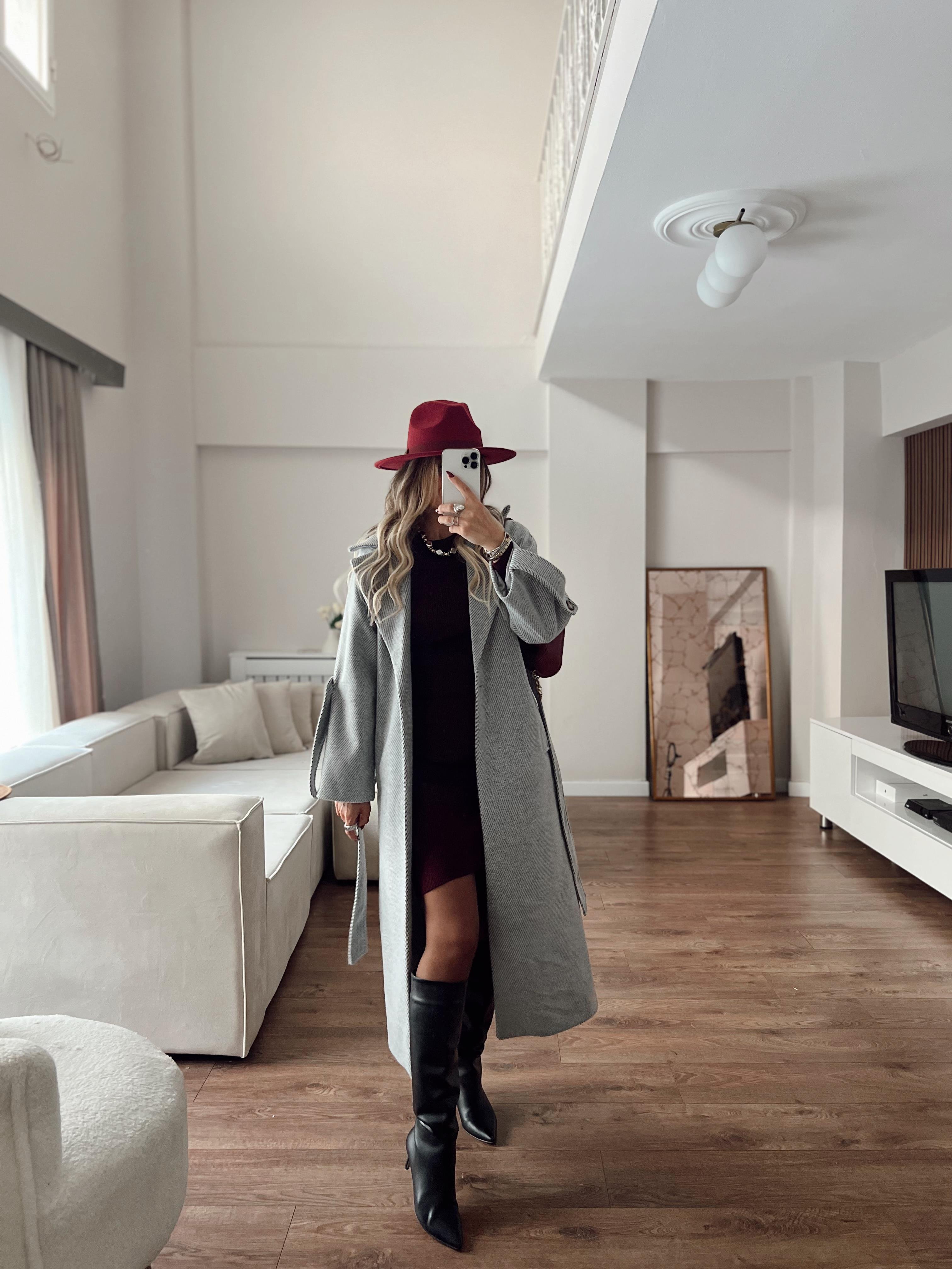 Nişantaşı Butik GRİ PREMİUM KAŞE KIRÇIL KABAN